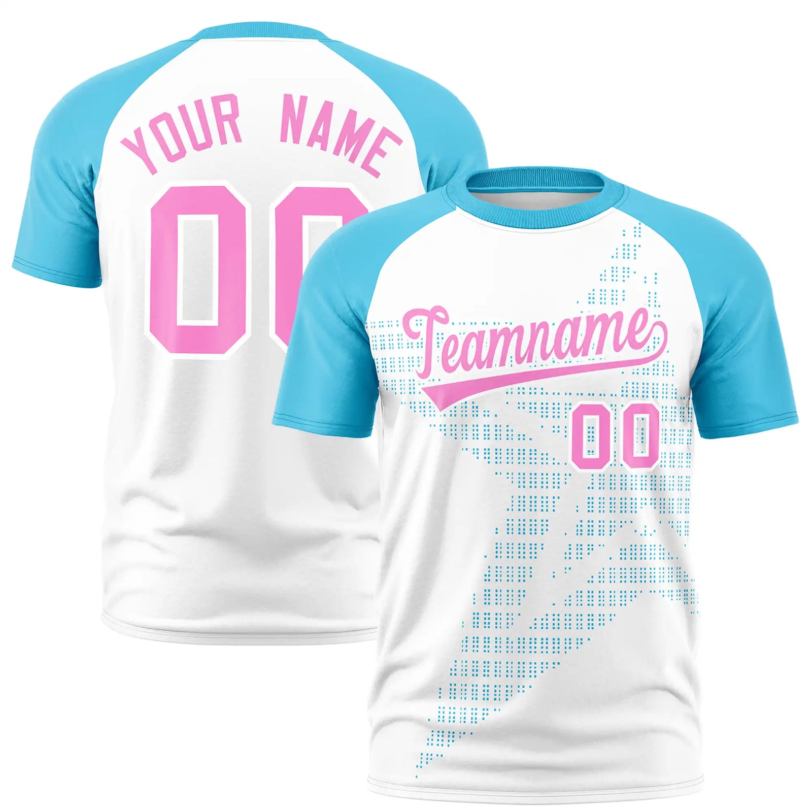 Custom White Sky Blue Crew Neck Star Style Design Performance T-Shirt