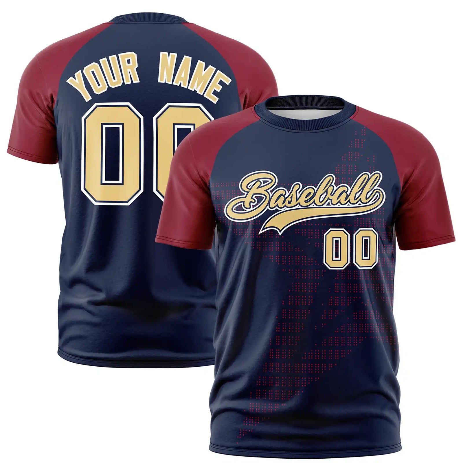 Custom Navy Crimson Crew Neck Star Style Design Performance T-Shirt