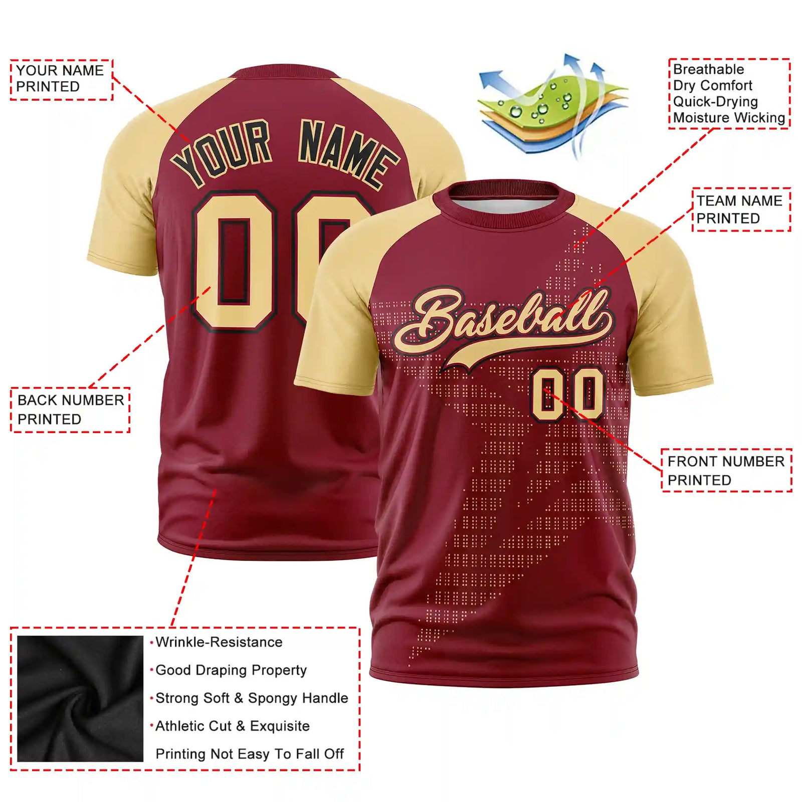 Custom Crimson Khaki Crew Neck Star Style Design Performance T-Shirt