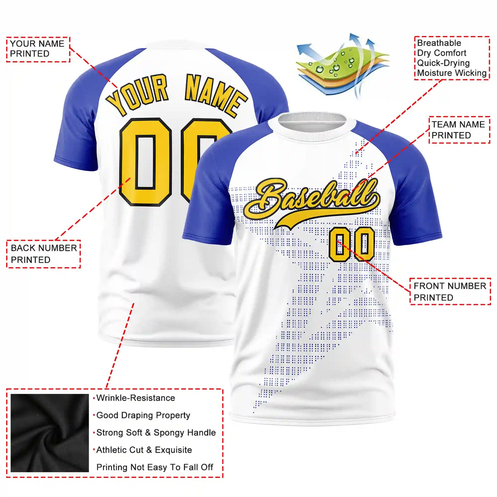 Custom White Royal Blue Crew Neck Star Style Design Performance T-Shirt