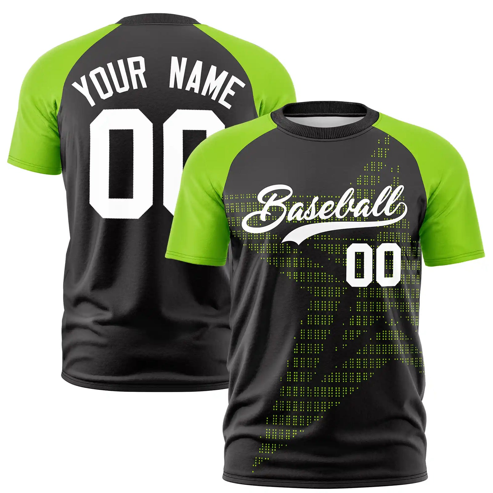 Custom Black Neon Green Crew Neck Star Style Design Performance T-Shirt