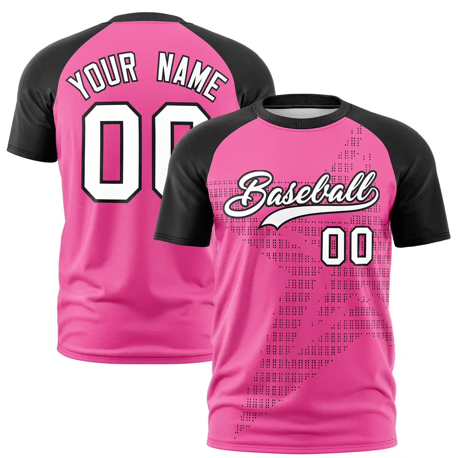 Custom Pink Black Crew Neck Star Style Design Performance T-Shirt