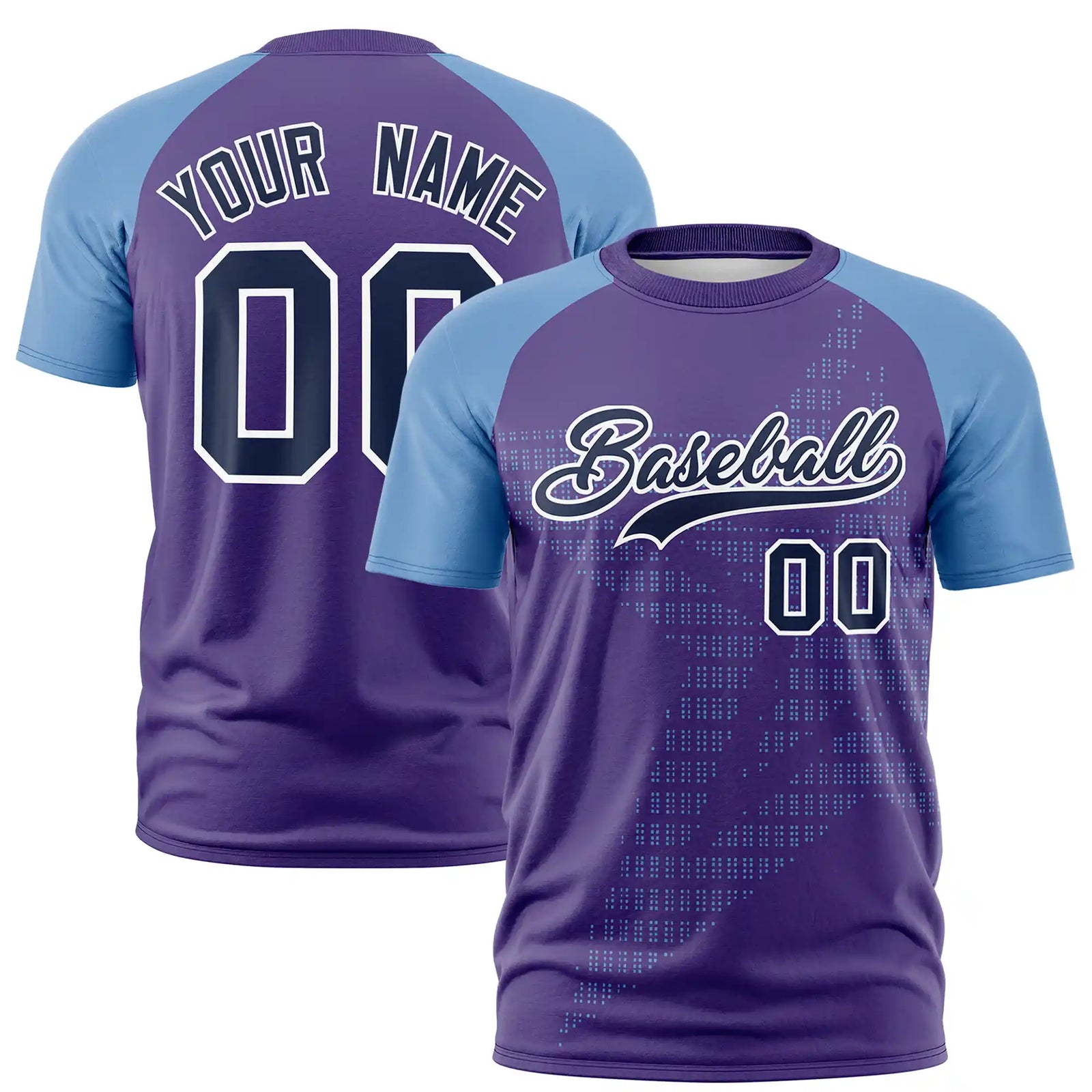 Custom Purple Light Blue Crew Neck Star Style Design Performance T-Shirt
