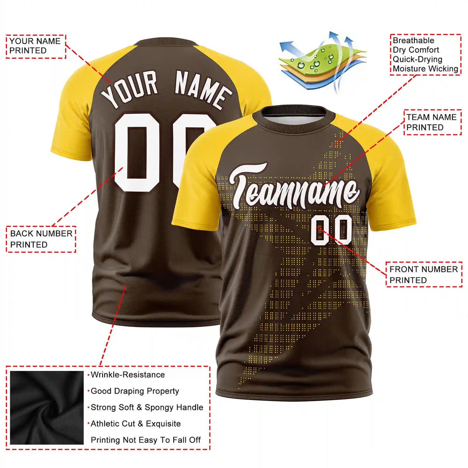 Custom Brown Gold01 Crew Neck Star Style Design Performance T-Shirt