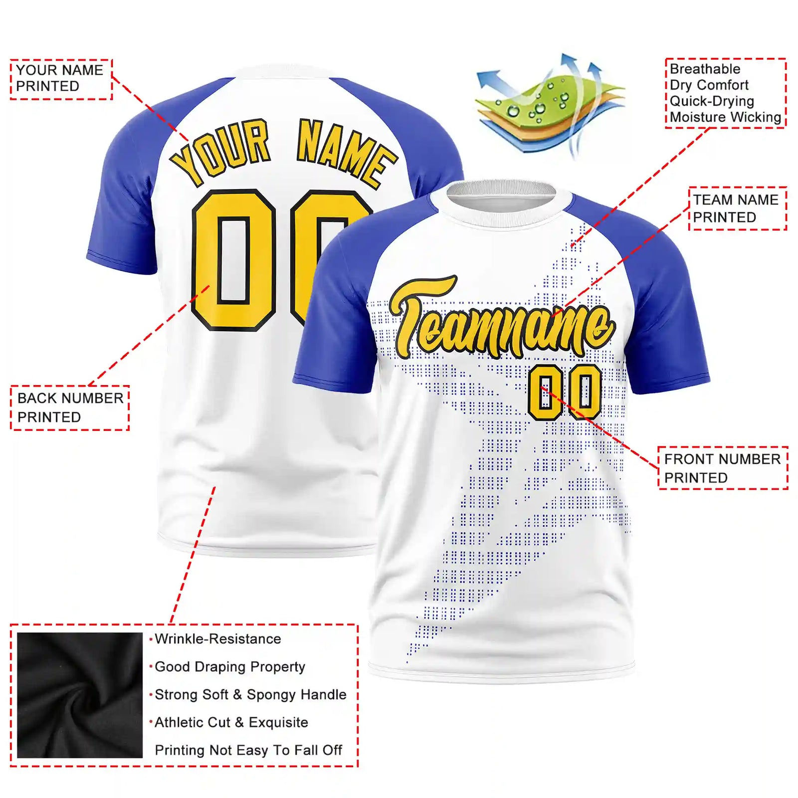 Custom White Royal Blue Crew Neck Star Style Design Performance T-Shirt