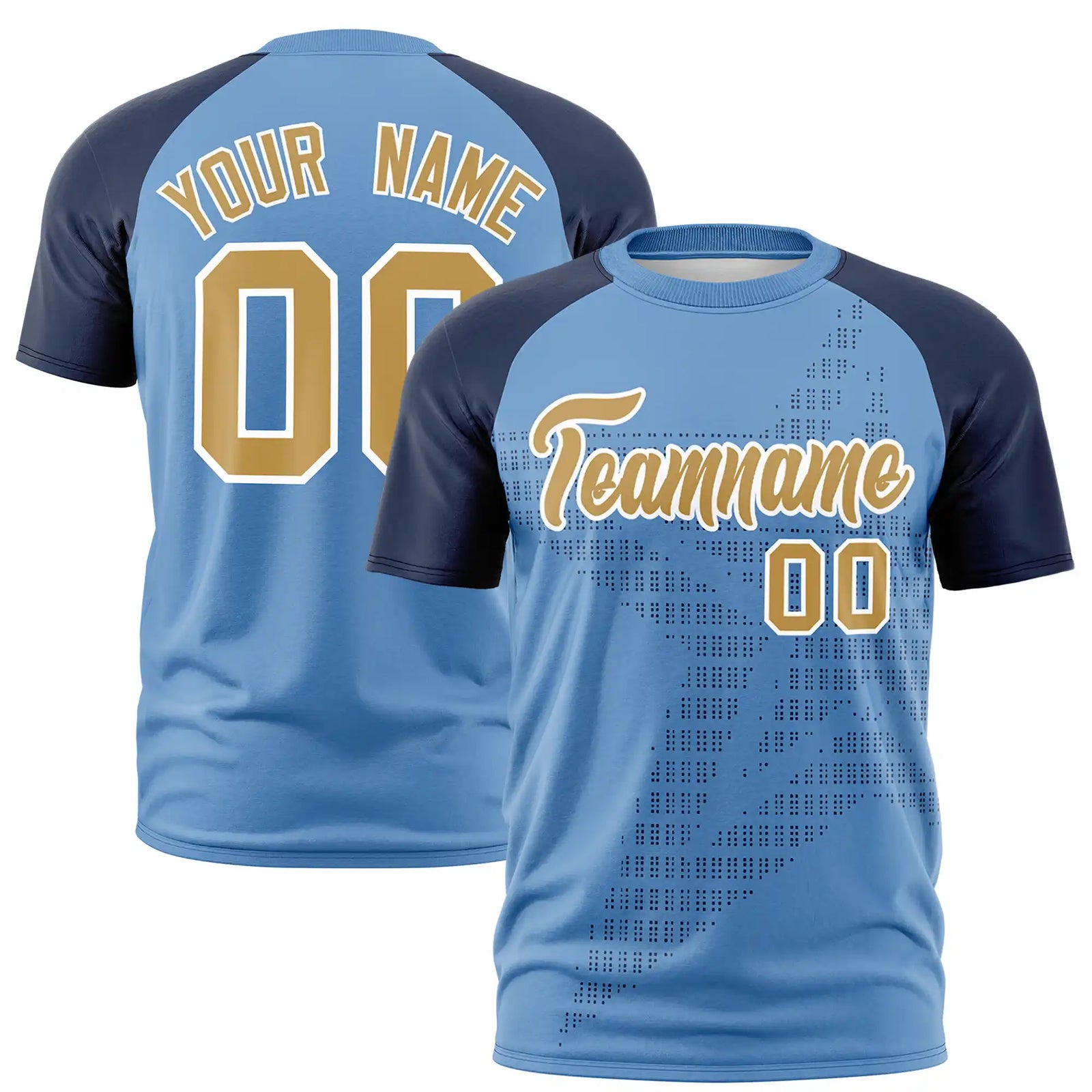 Custom Light Blue Navy Crew Neck Star Style Design Performance T-Shirt