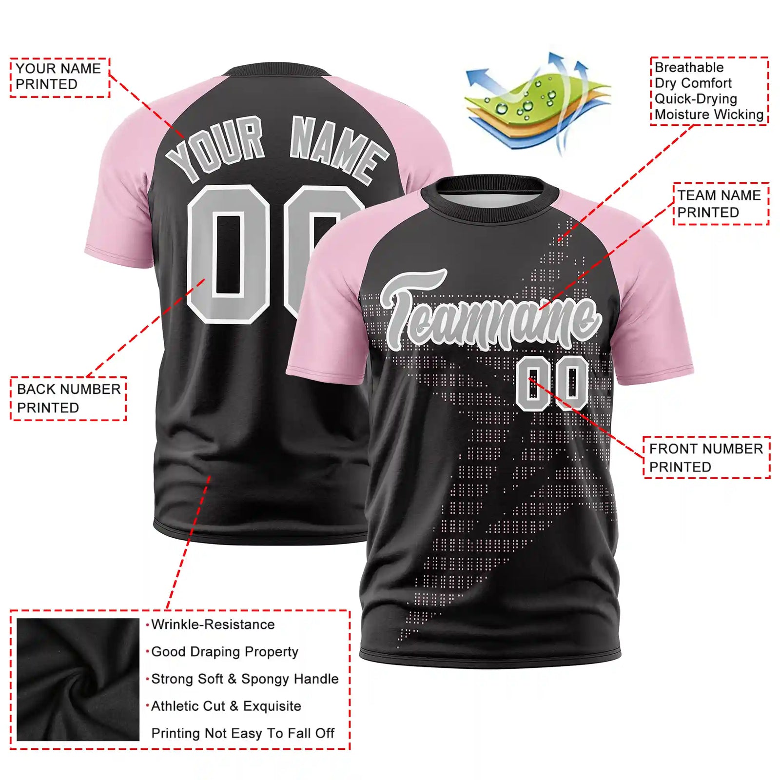 Custom Black Pink Crew Neck Star Style Design Performance T-Shirt