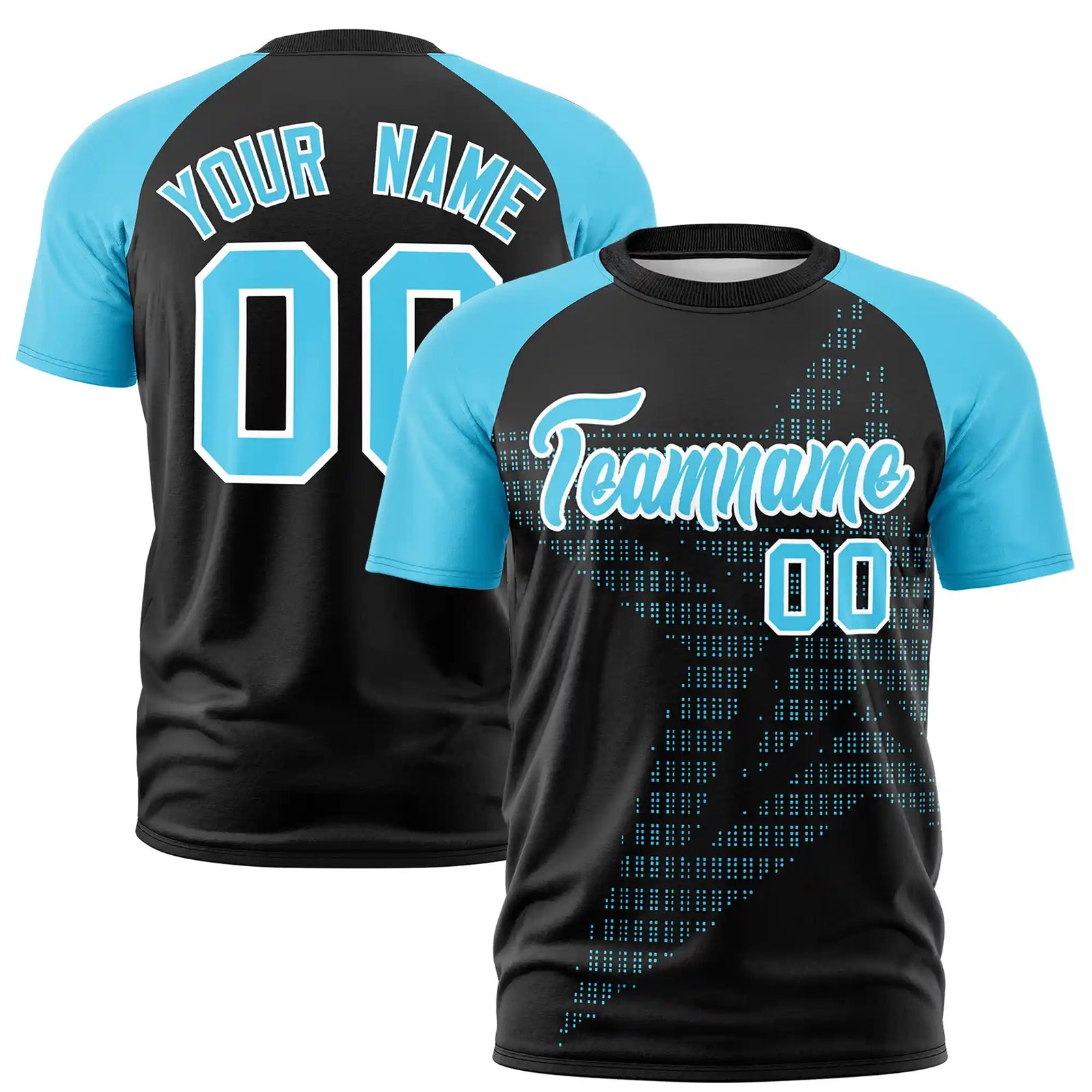 Custom Black Sky Blue Crew Neck Star Style Design Performance T-Shirt