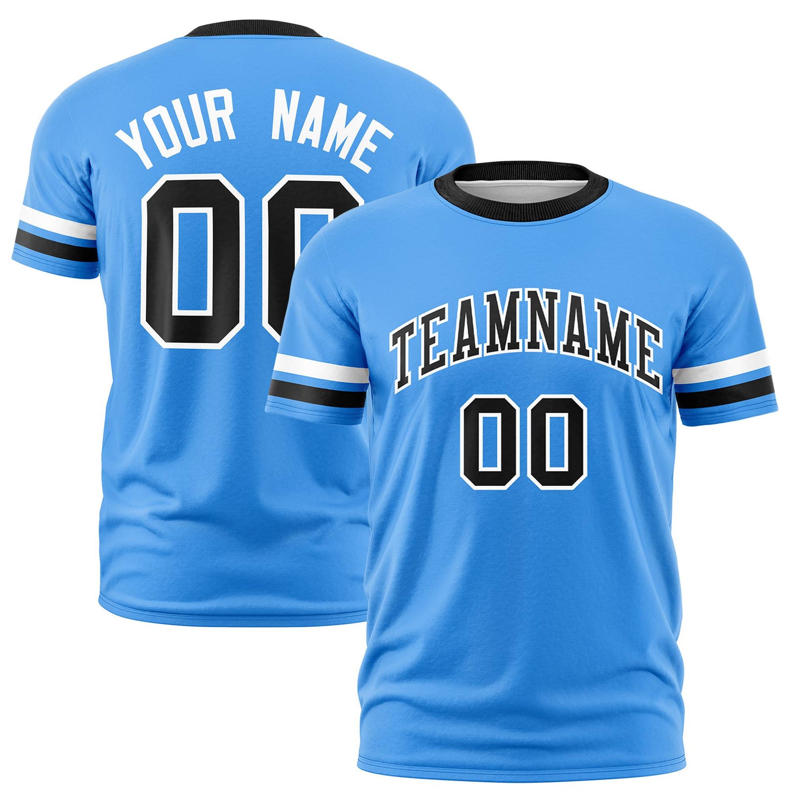 Custom Powder Blue White-Black Color Block Design Performance T-Shirt