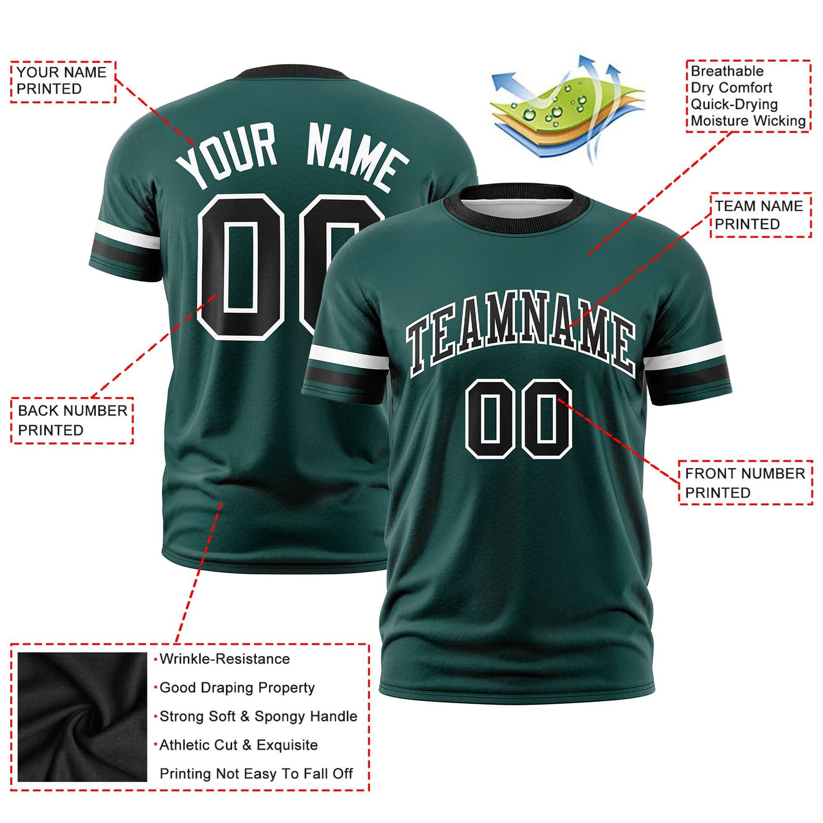Custom Midnight Green White-Black Color Block Design Performance T-Shirt