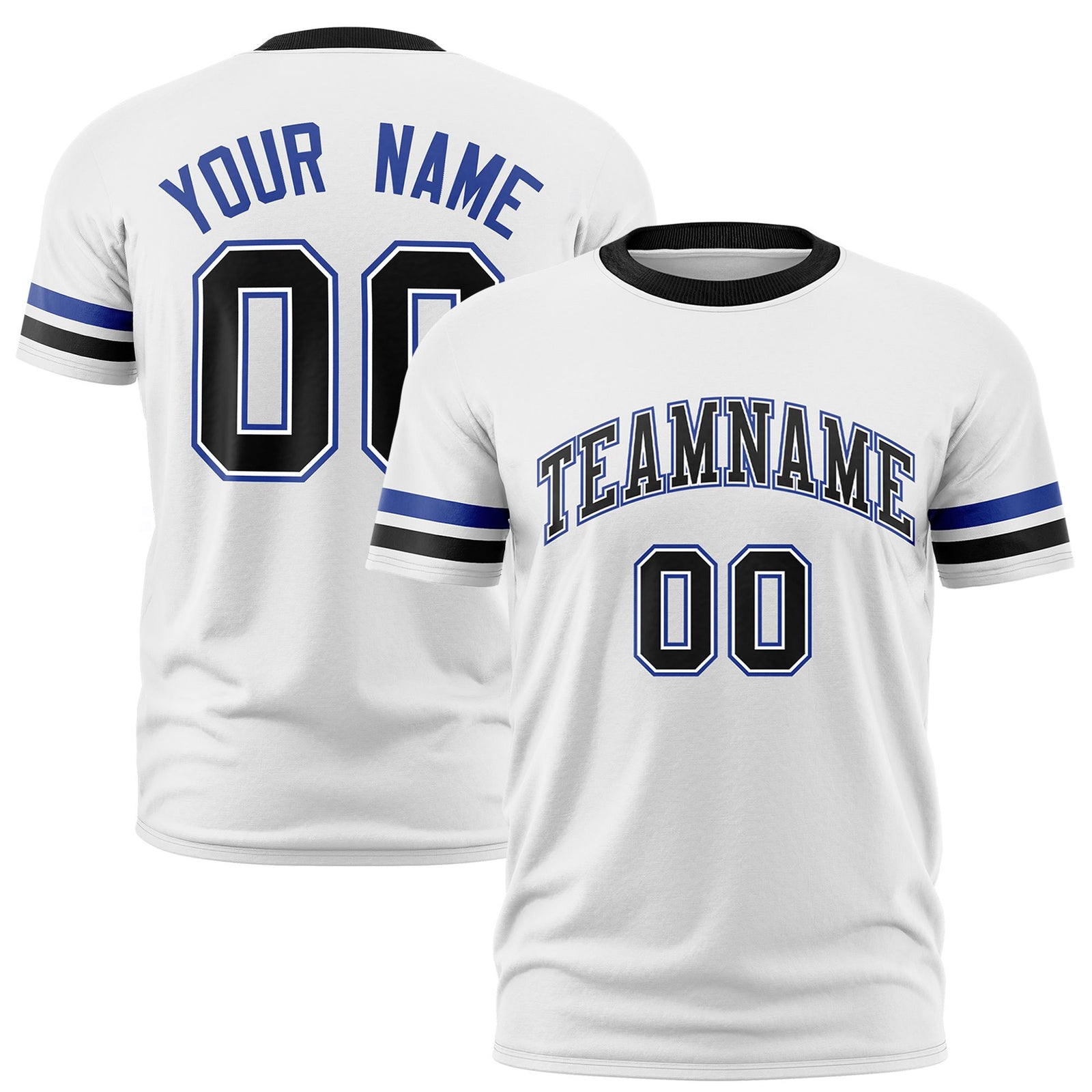 Custom White Royal Blue-Black Color Block Design Performance T-Shirt