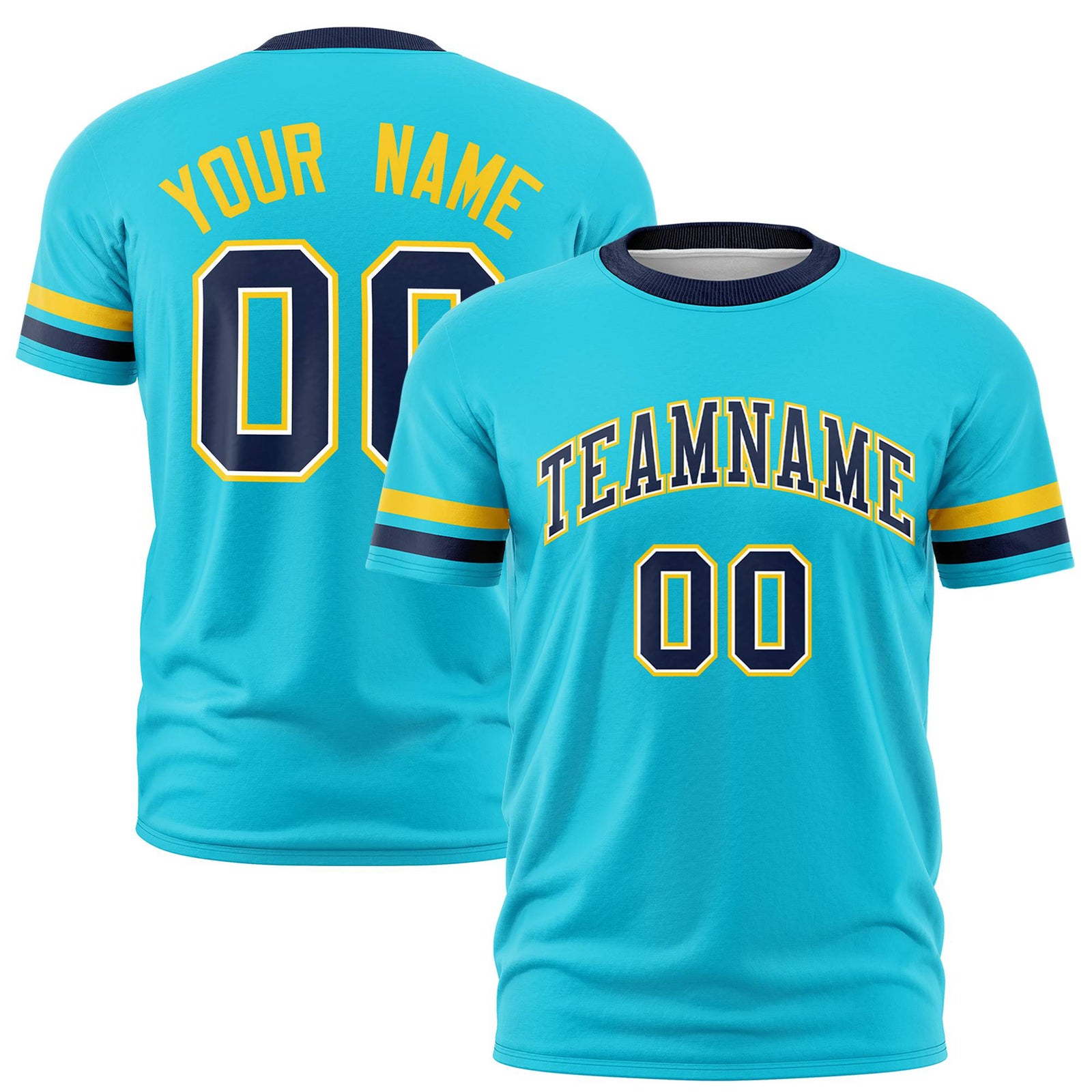 Custom Sky Blue Gold01-Navy Color Block Design Performance T-Shirt