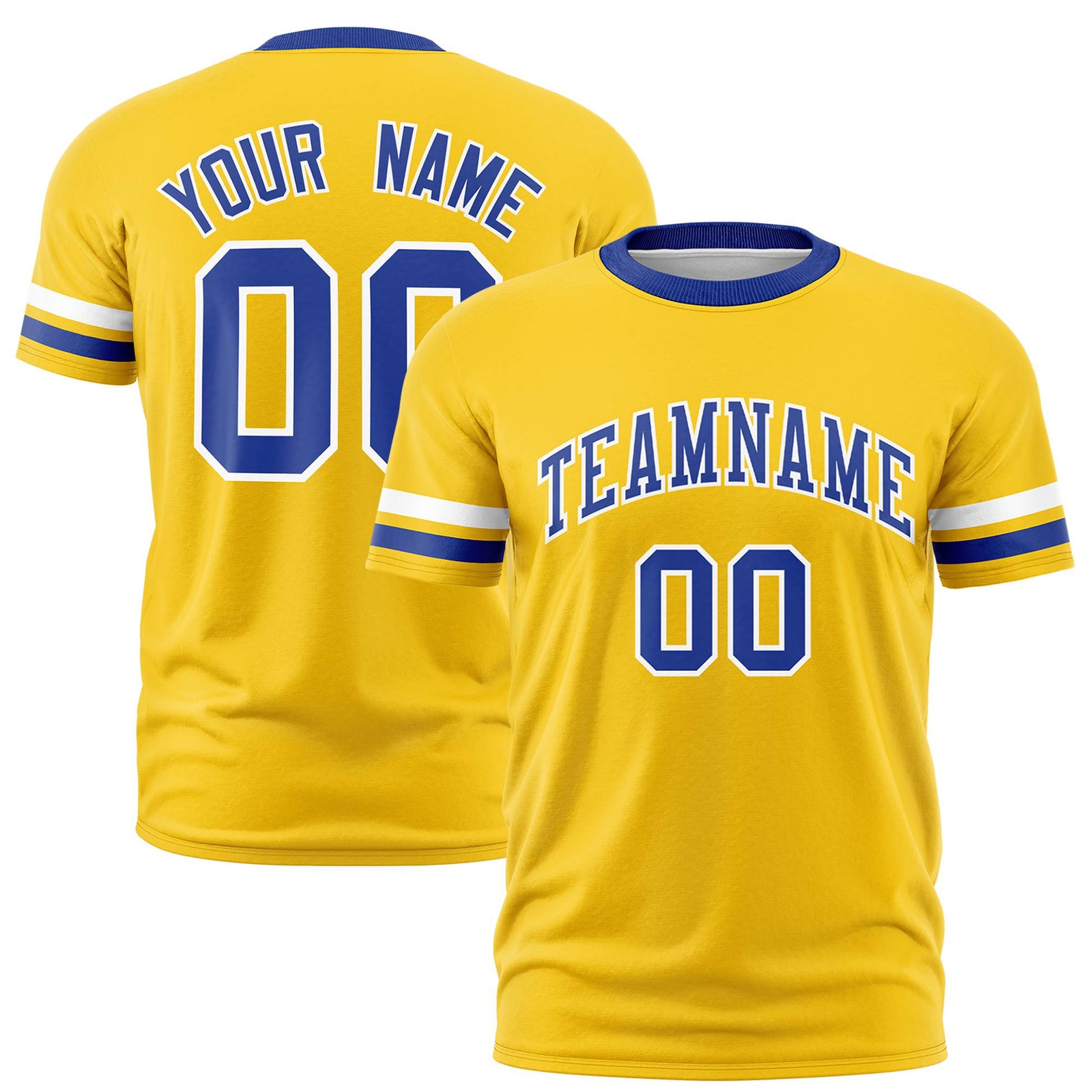 Custom Gold01 White-Royal Blue Color Block Design Performance T-Shirt