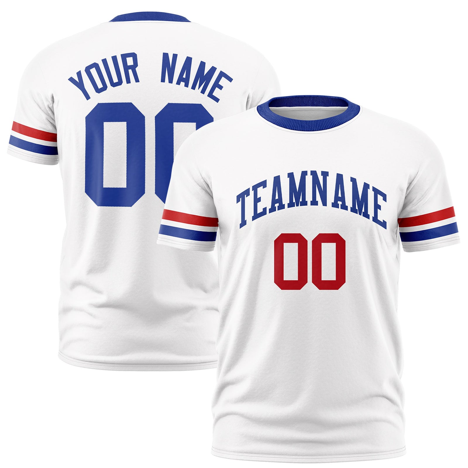 Custom White Red-Royal Blue Color Block Design Performance T-Shirt