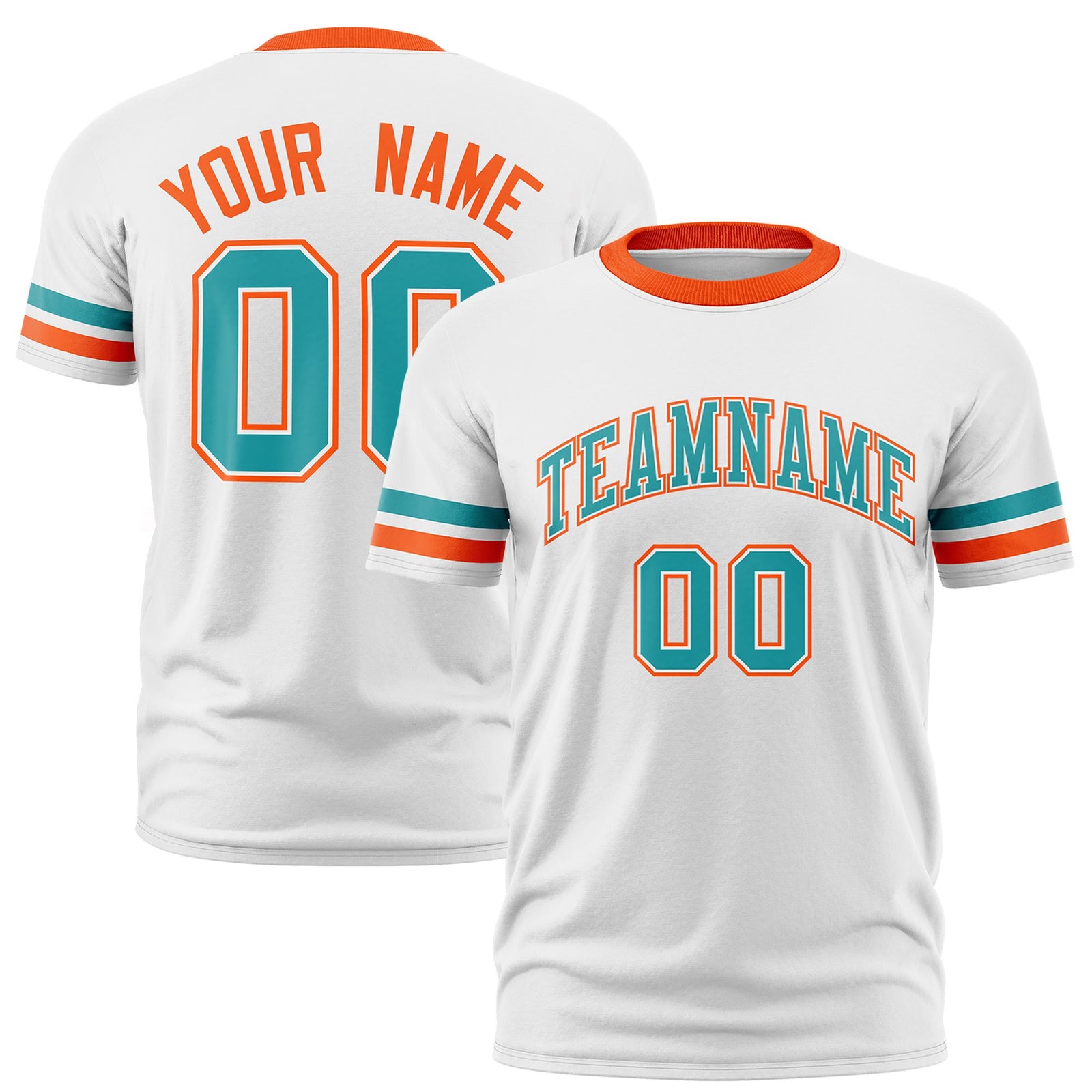 Custom White Aqua-Orange Color Block Design Performance T-Shirt