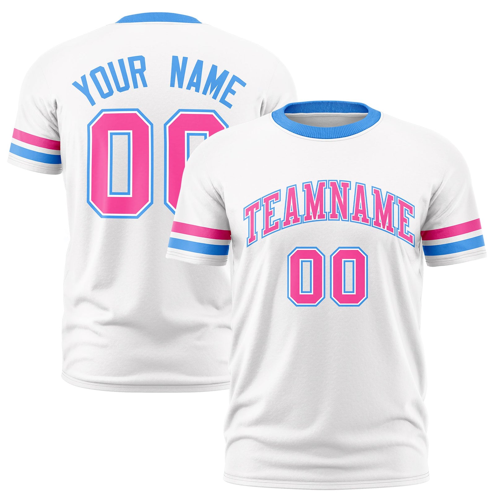 Custom White Pink-Powder Blue Color Block Design Performance T-Shirt