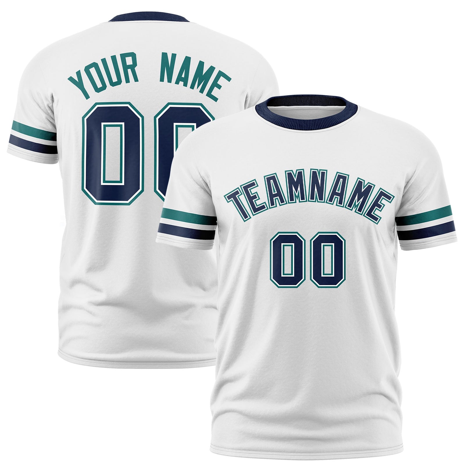 Custom White Aqua-Navy Color Block Design Performance T-Shirt