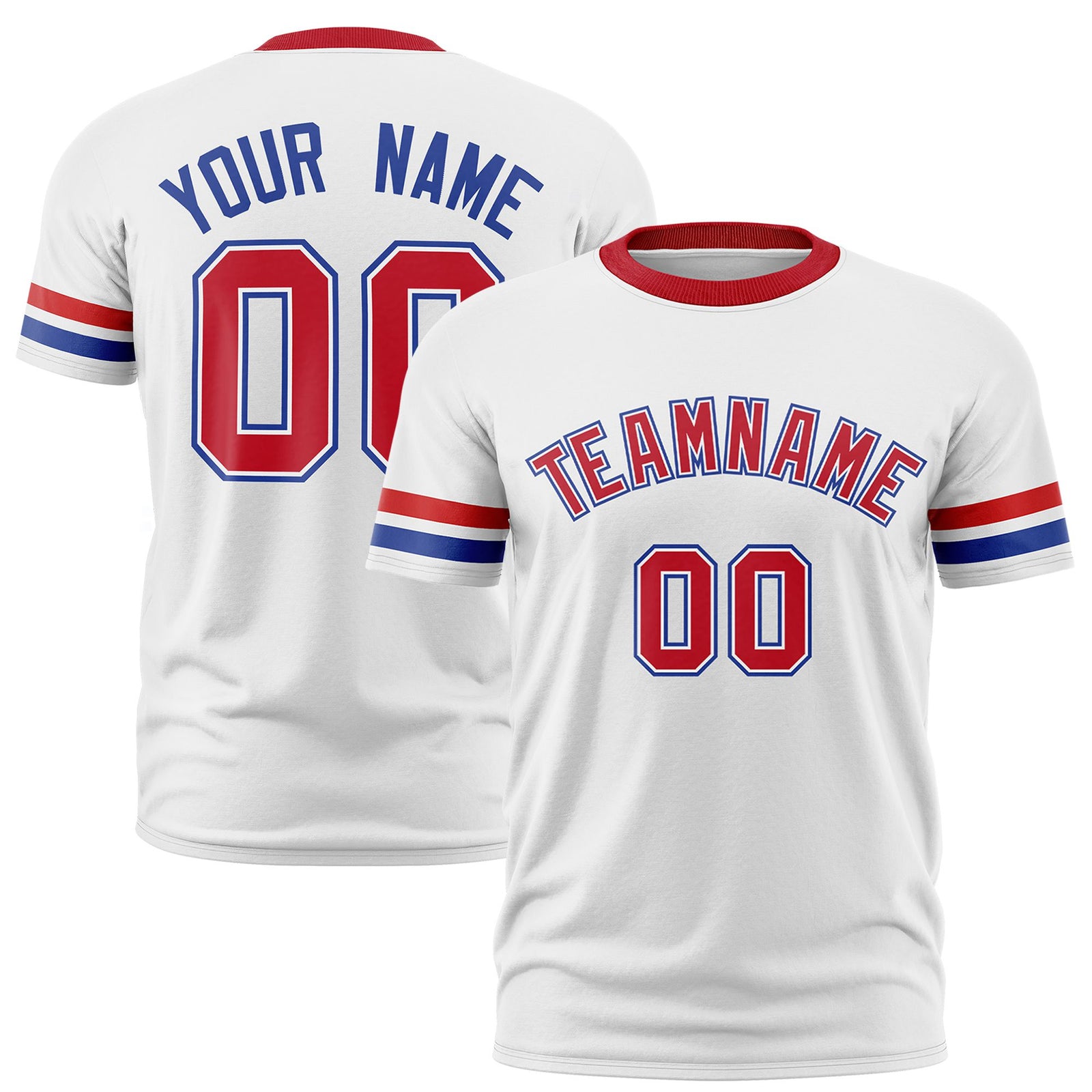 Custom White Red-Royal Blue Color Block Design Performance T-Shirt