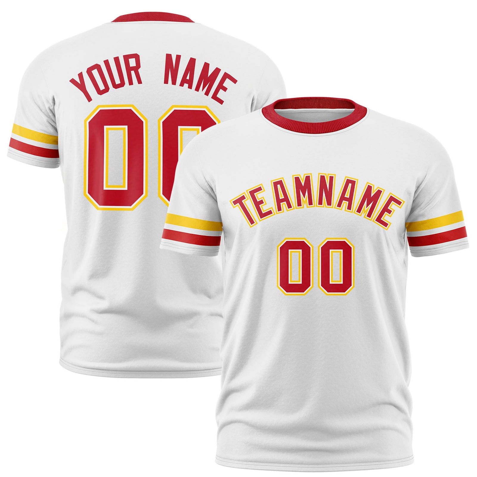 Custom White Gold01-Red Color Block Design Performance T-Shirt