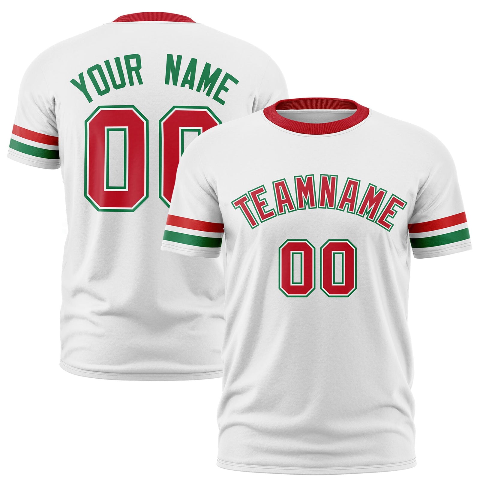 Custom White Red-Kelly Green Color Block Design Performance T-Shirt