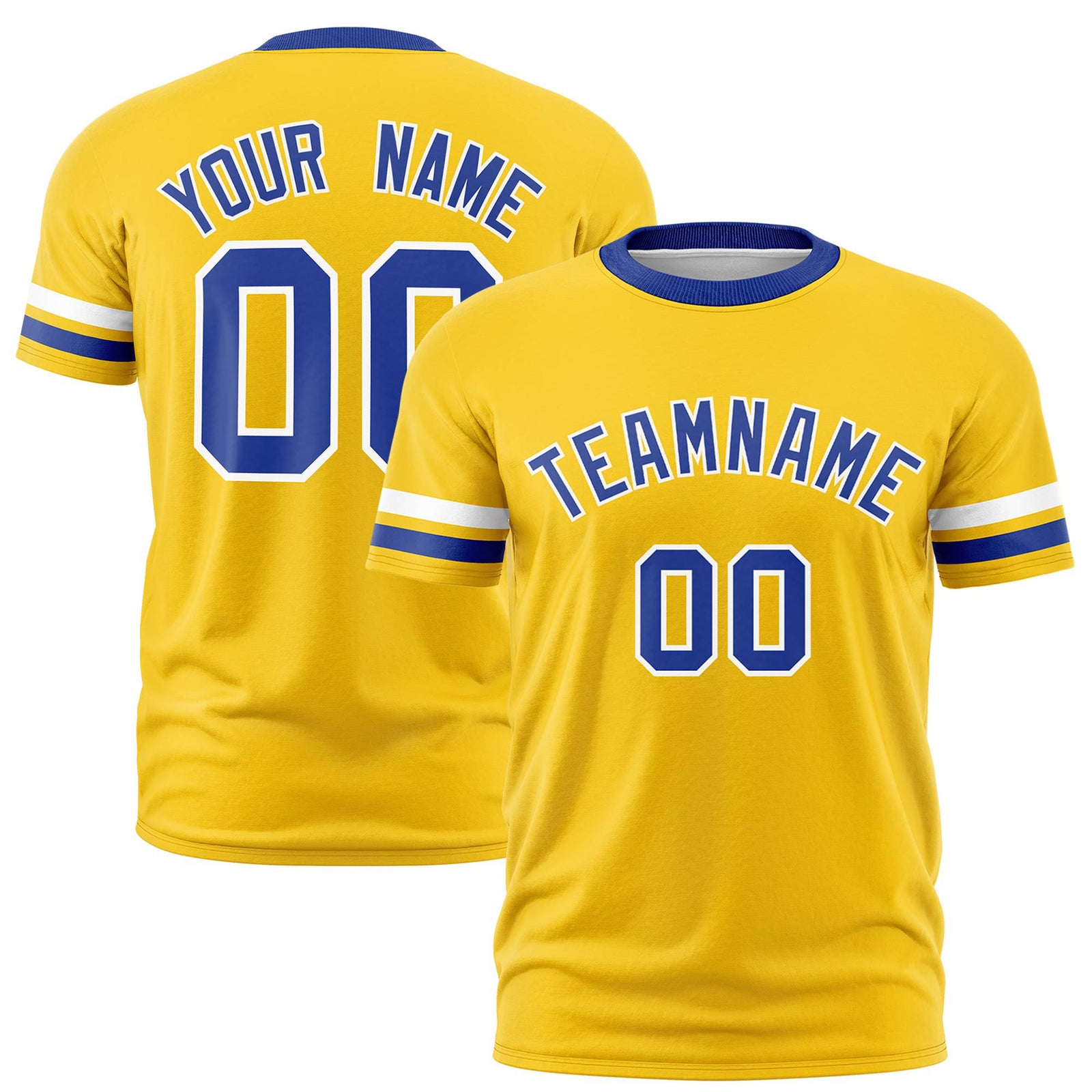 Custom Gold01 White-Royal Blue Color Block Design Performance T-Shirt