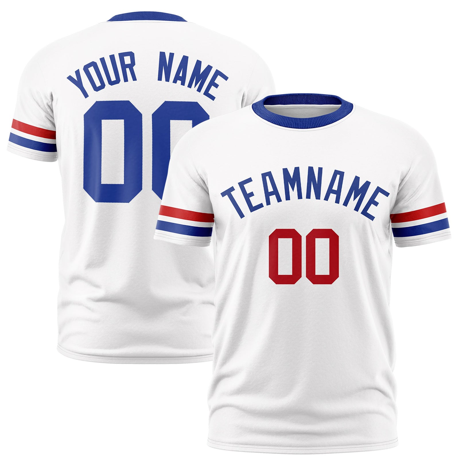 Custom White Red-Royal Blue Color Block Design Performance T-Shirt