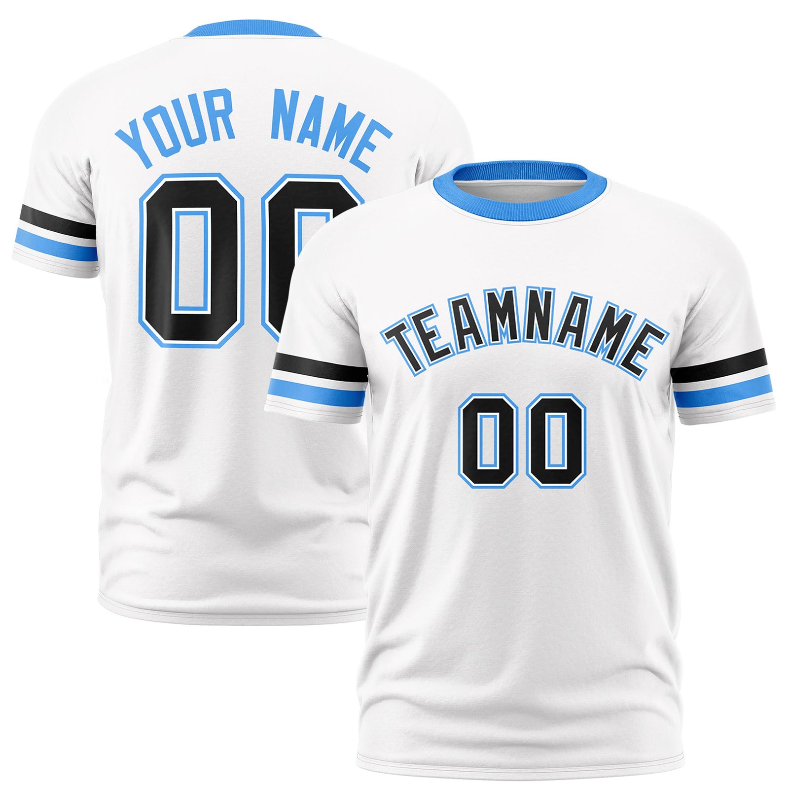 Custom White Black-Powder Blue Color Block Design Performance T-Shirt