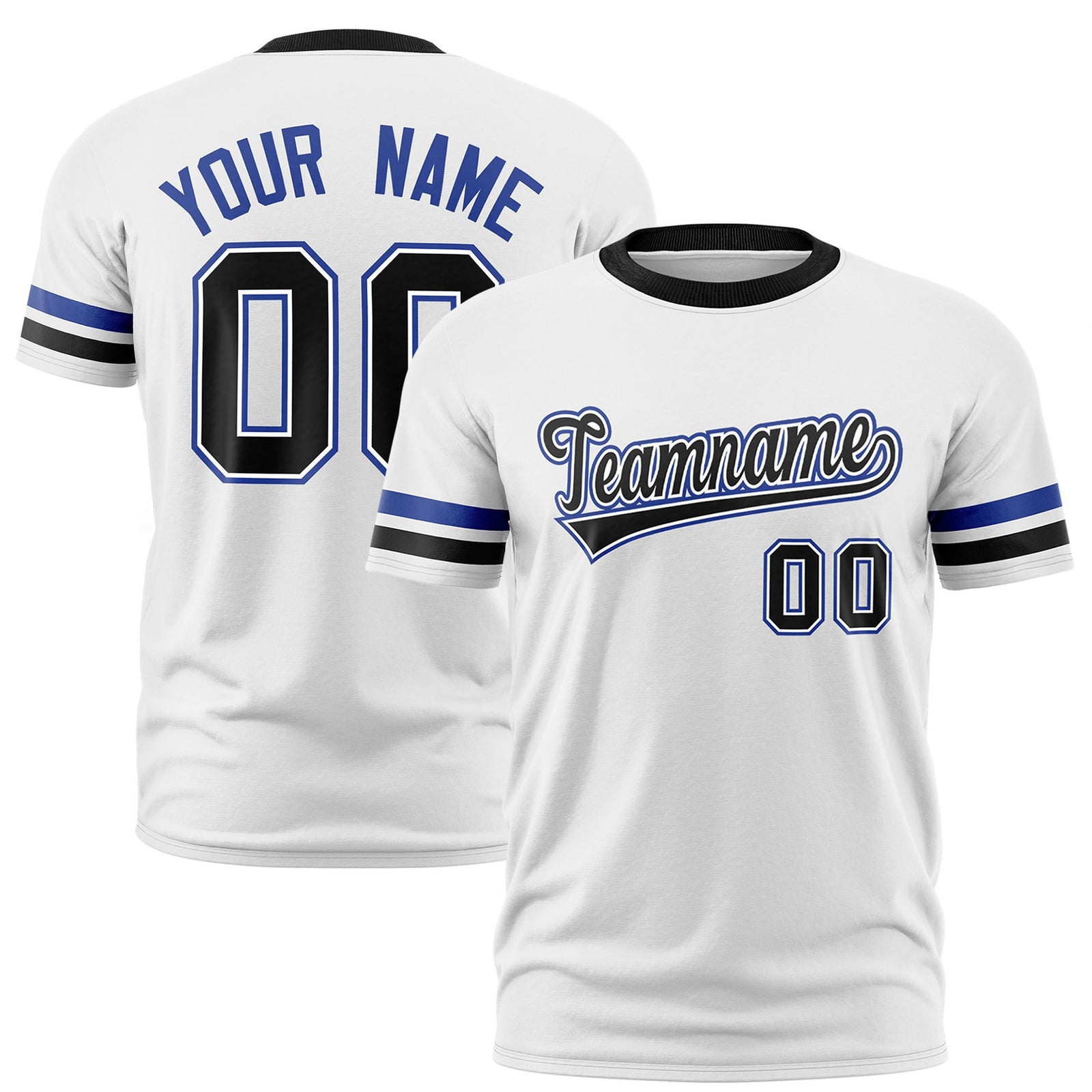 Custom White Royal Blue-Black Color Block Design Performance T-Shirt