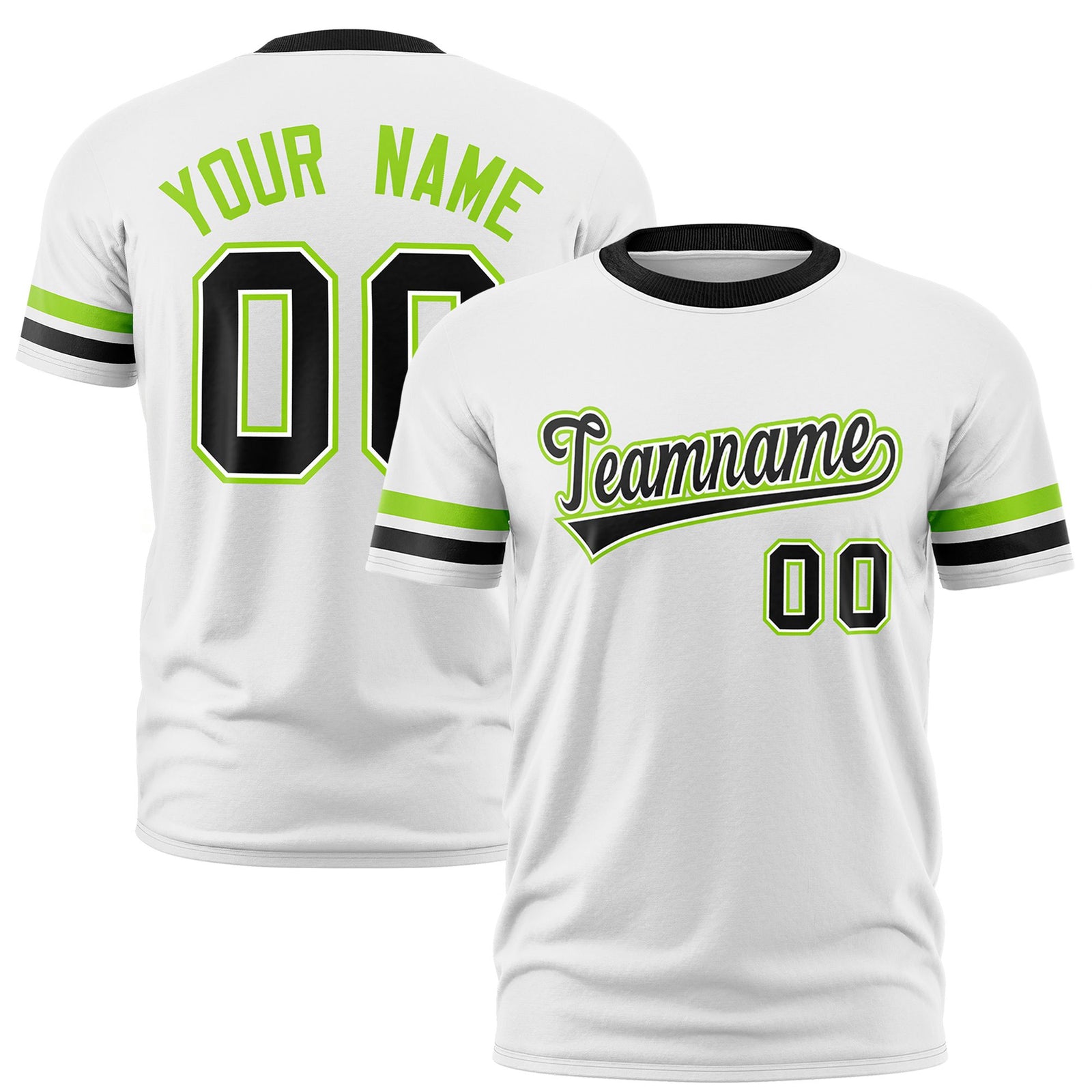Custom White Neon Green-Black Color Block Design Performance T-Shirt