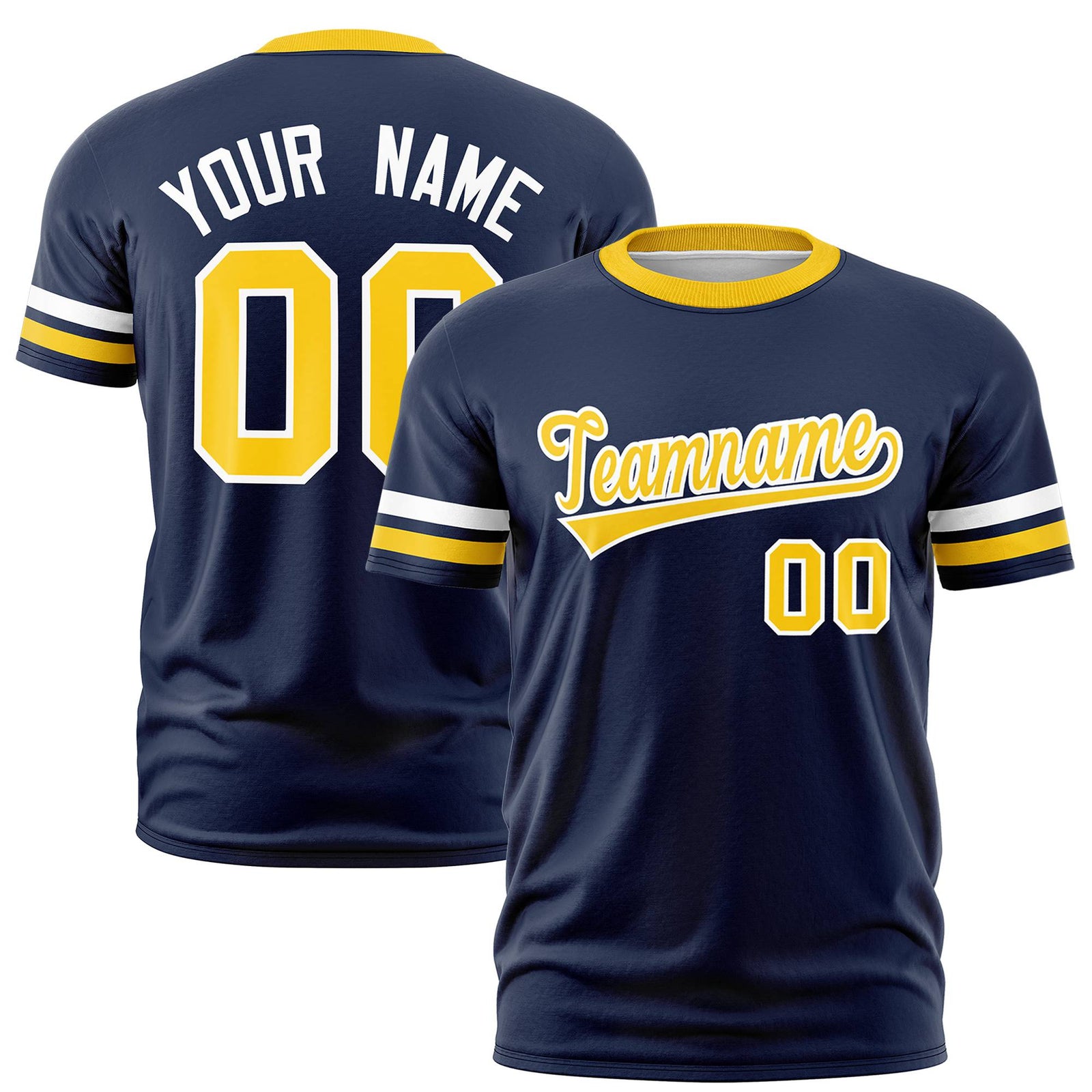 Custom Navy White-Gold01 Color Block Design Performance T-Shirt