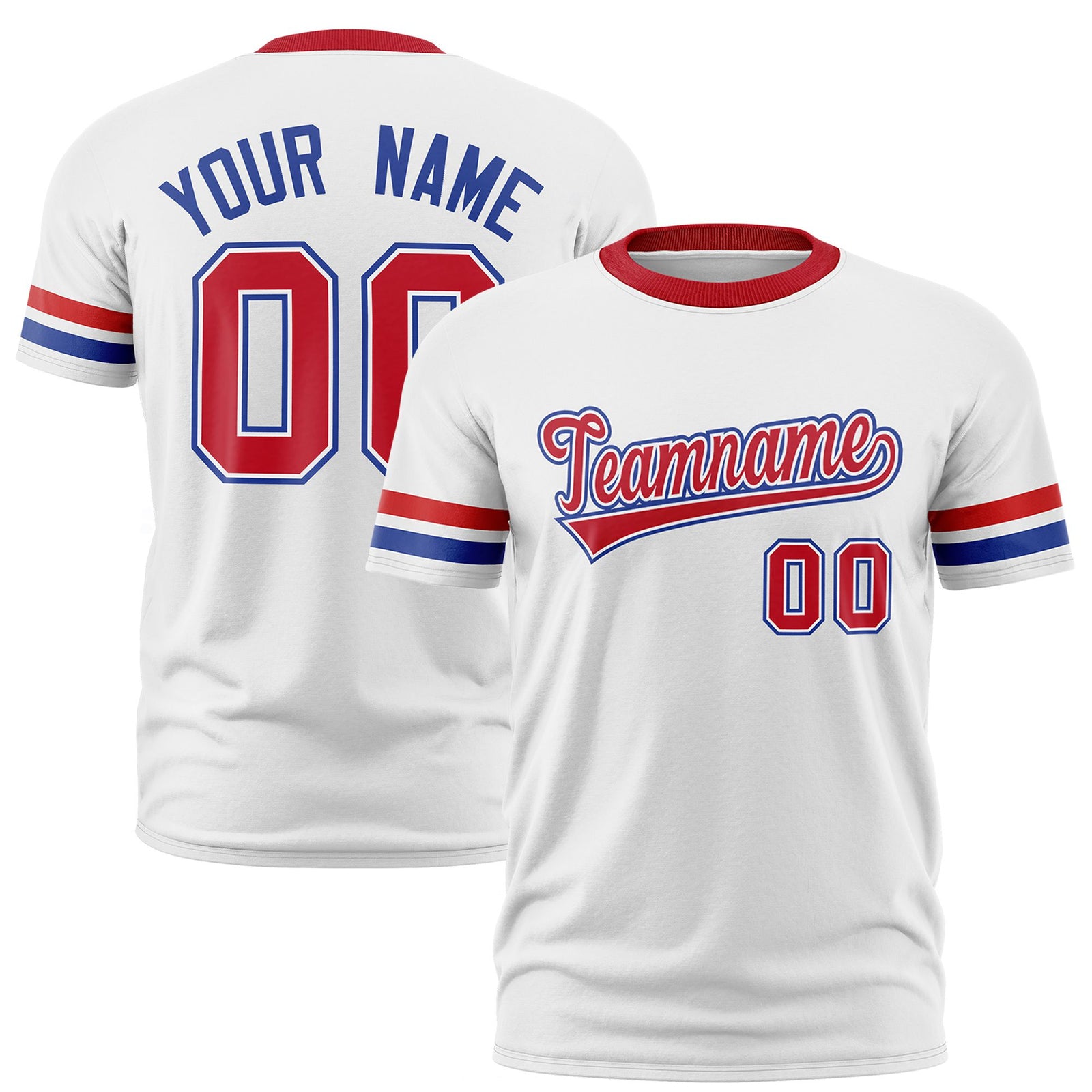 Custom White Red-Royal Blue Color Block Design Performance T-Shirt