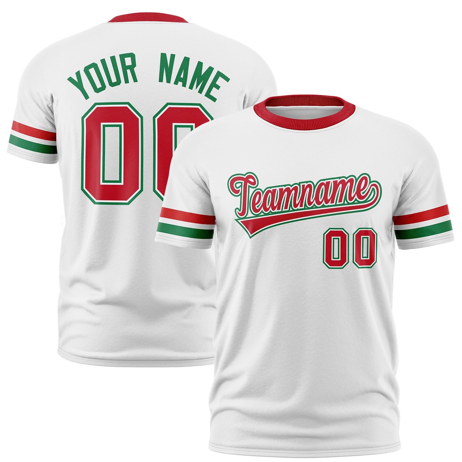 Custom White Red-Kelly Green Color Block Design Performance T-Shirt