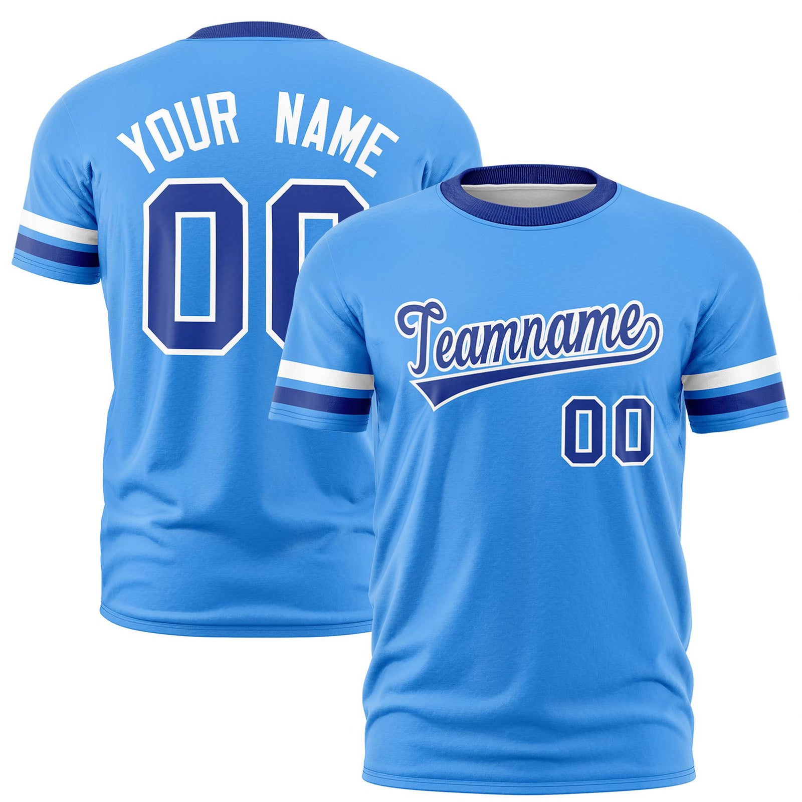 Custom Powder Blue White-Royal Blue Color Block Design Performance T-Shirt