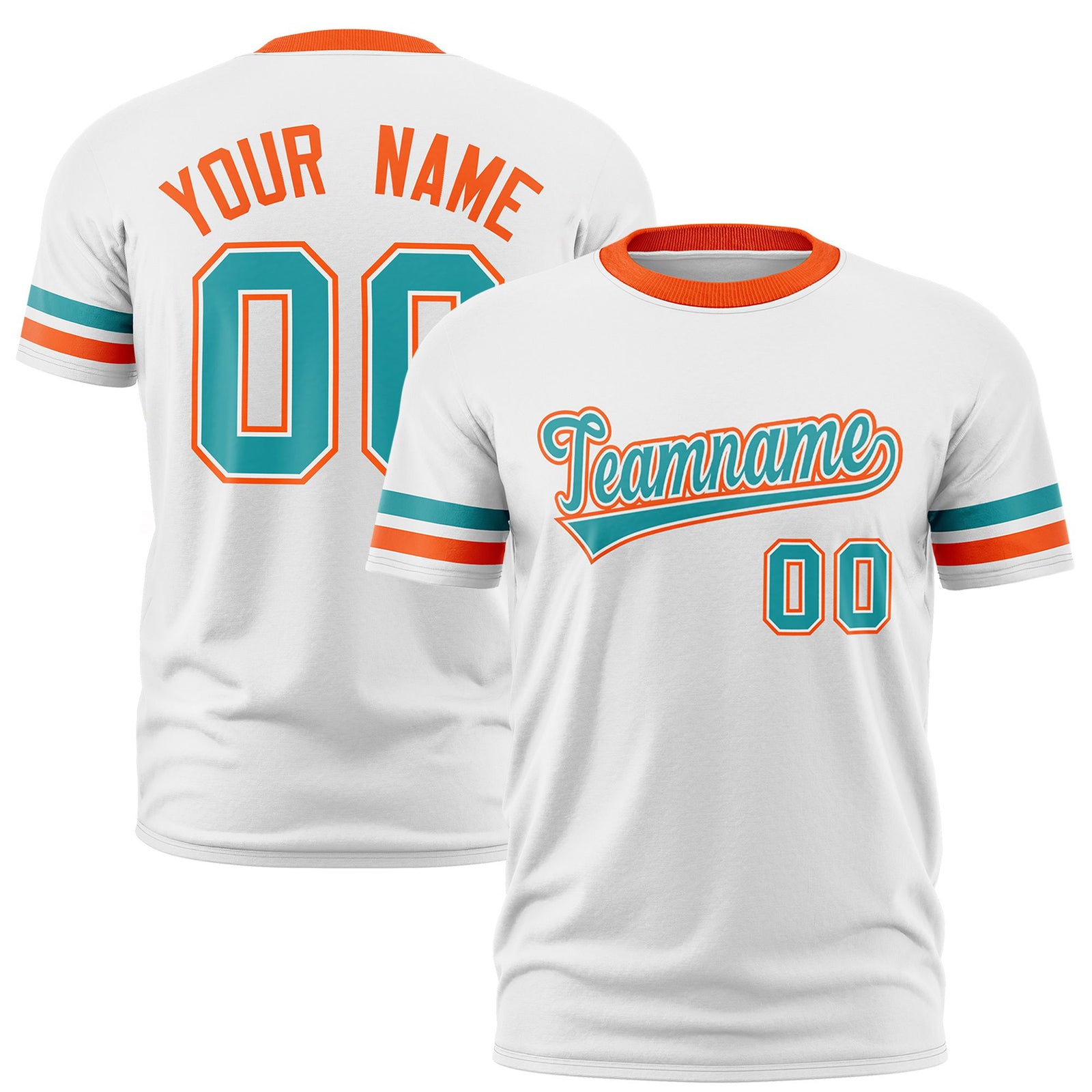 Custom White Aqua-Orange Color Block Design Performance T-Shirt