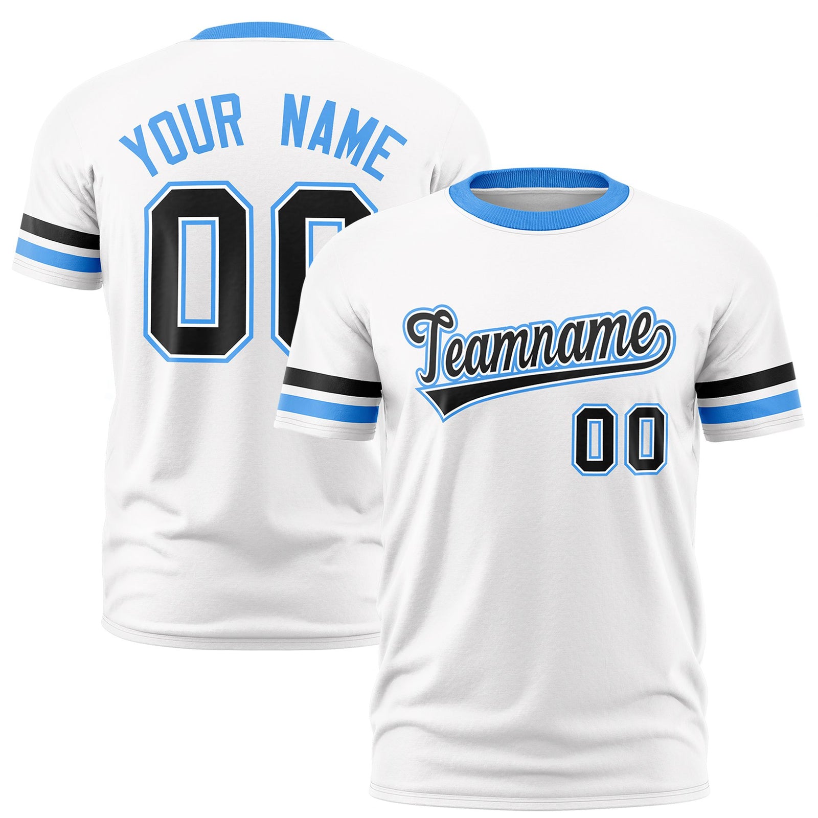 Custom White Black-Powder Blue Color Block Design Performance T-Shirt