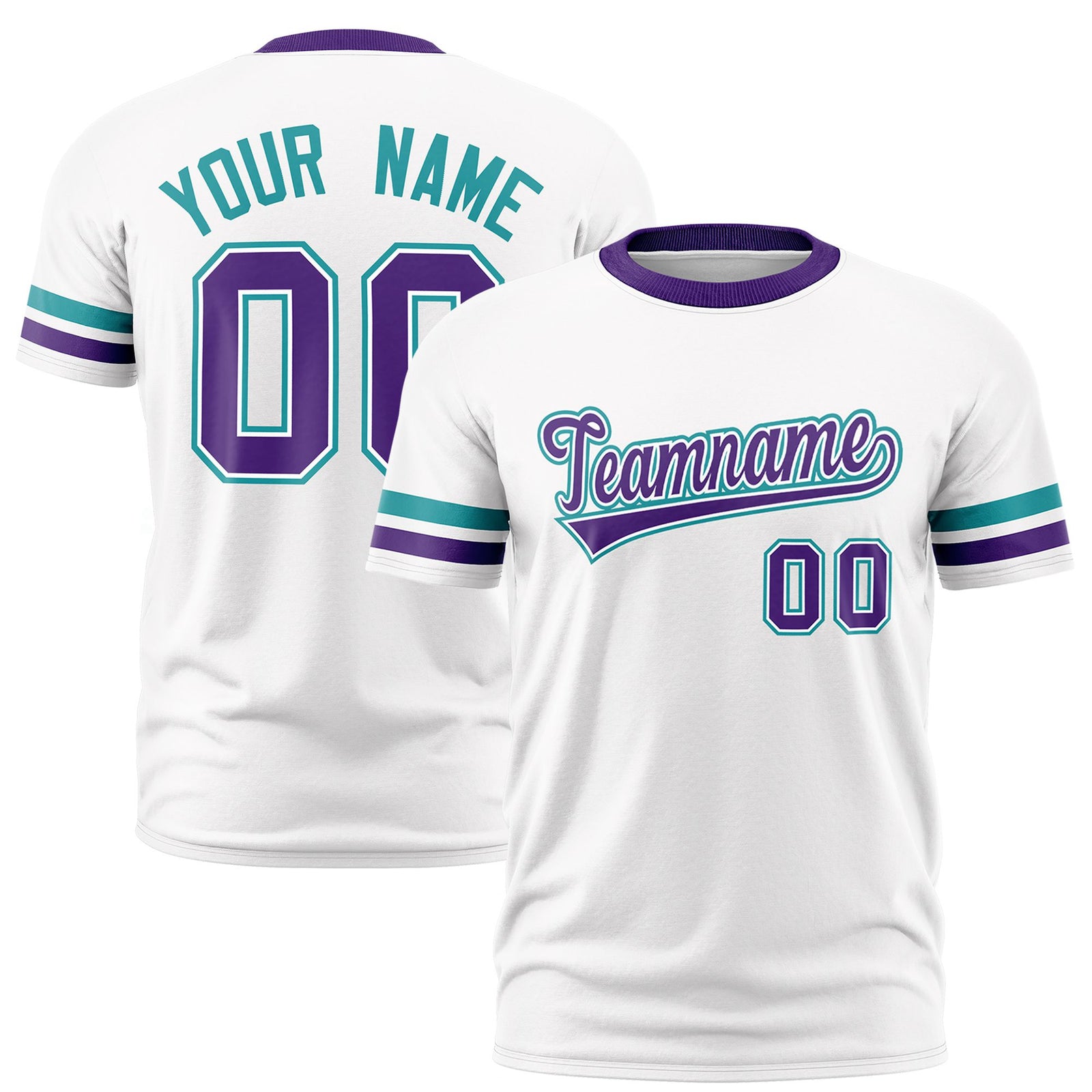 Custom White Aqua-Purple Color Block Design Performance T-Shirt