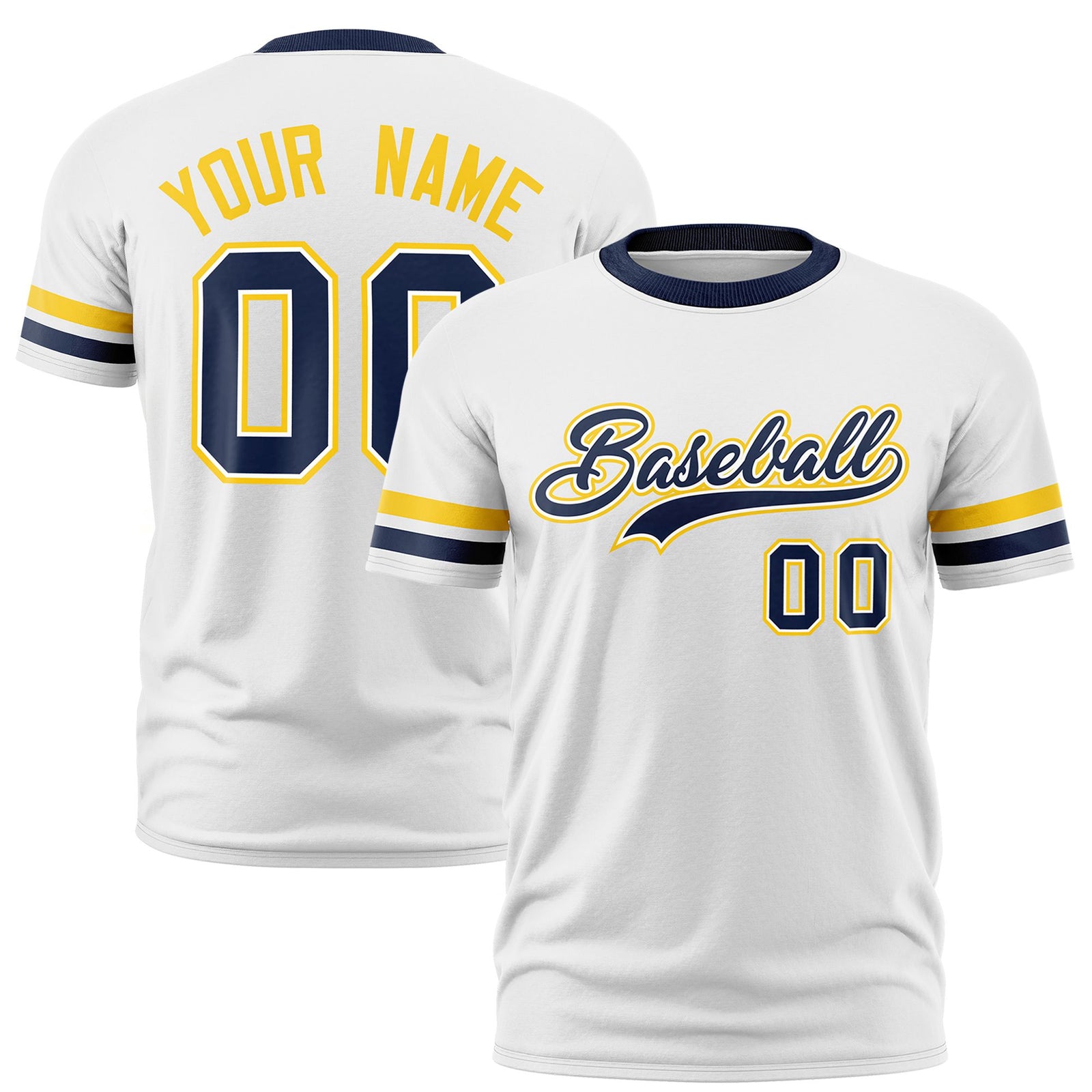 Custom White Gold01-Navy Color Block Design Performance T-Shirt