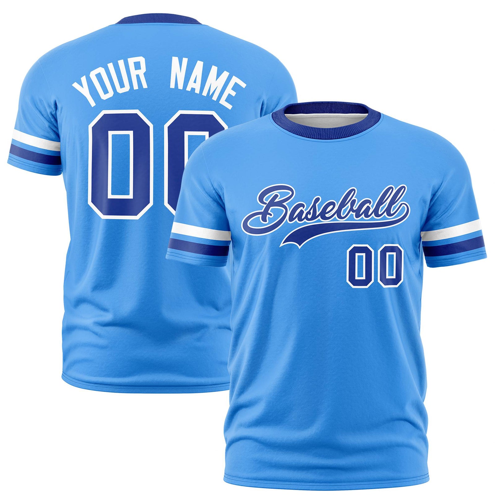 Custom Powder Blue White-Royal Blue Color Block Design Performance T-Shirt