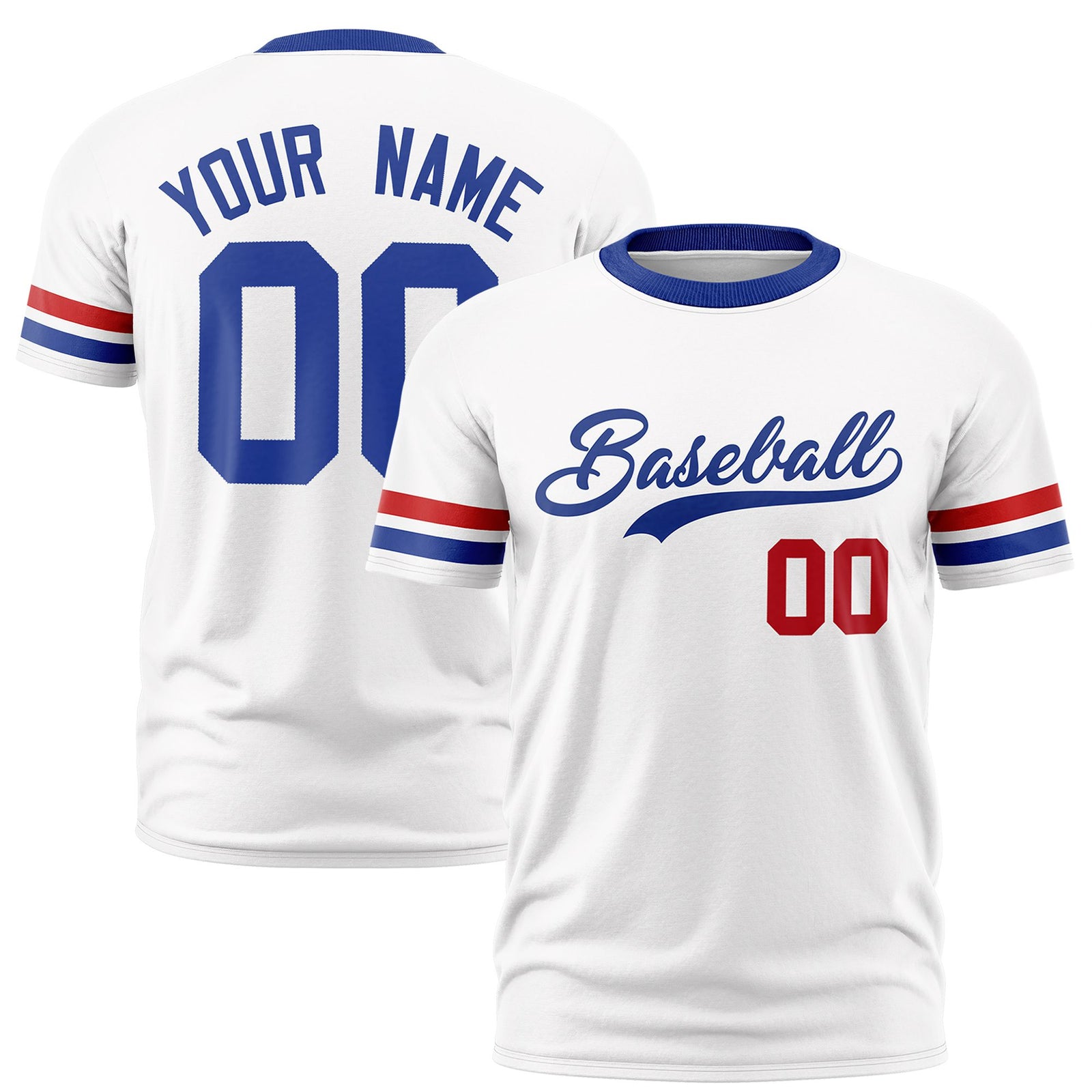 Custom White Red-Royal Blue Color Block Design Performance T-Shirt