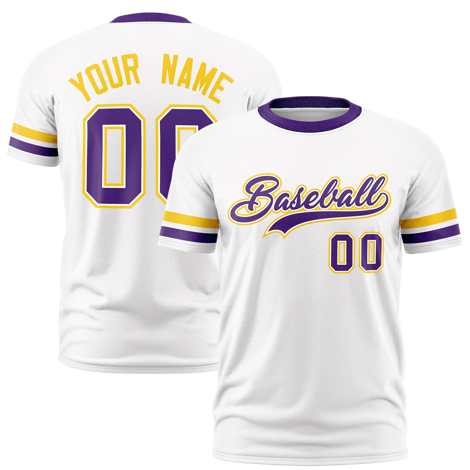 Custom White Gold01-Purple Color Block Design Performance T-Shirt