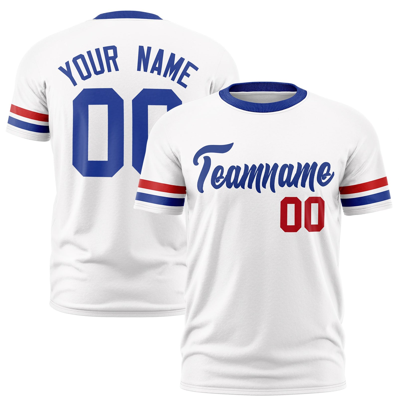 Custom White Red-Royal Blue Color Block Design Performance T-Shirt