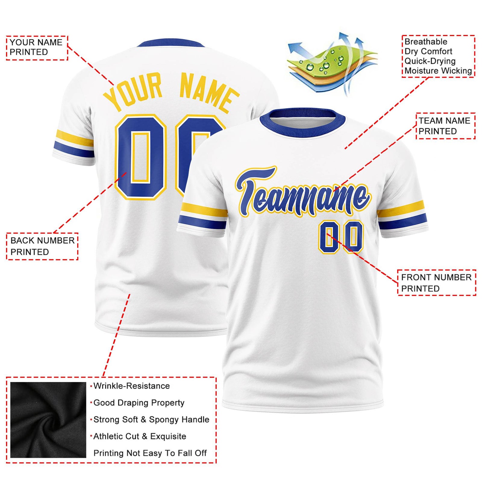 Custom White Gold01-Royal Blue Color Block Design Performance T-Shirt