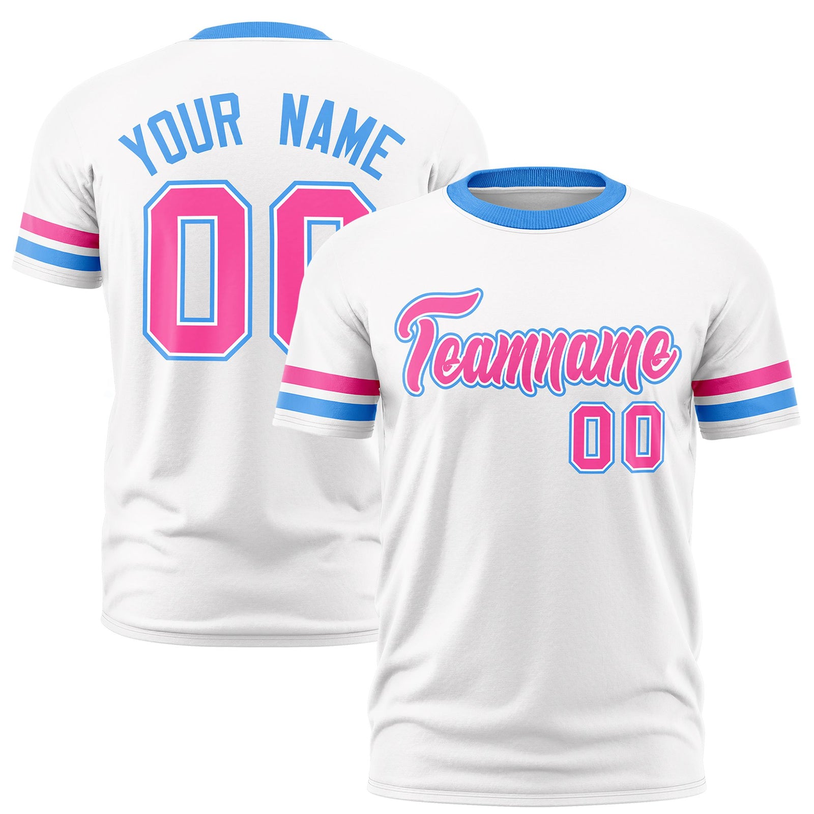 Custom White Pink-Powder Blue Color Block Design Performance T-Shirt