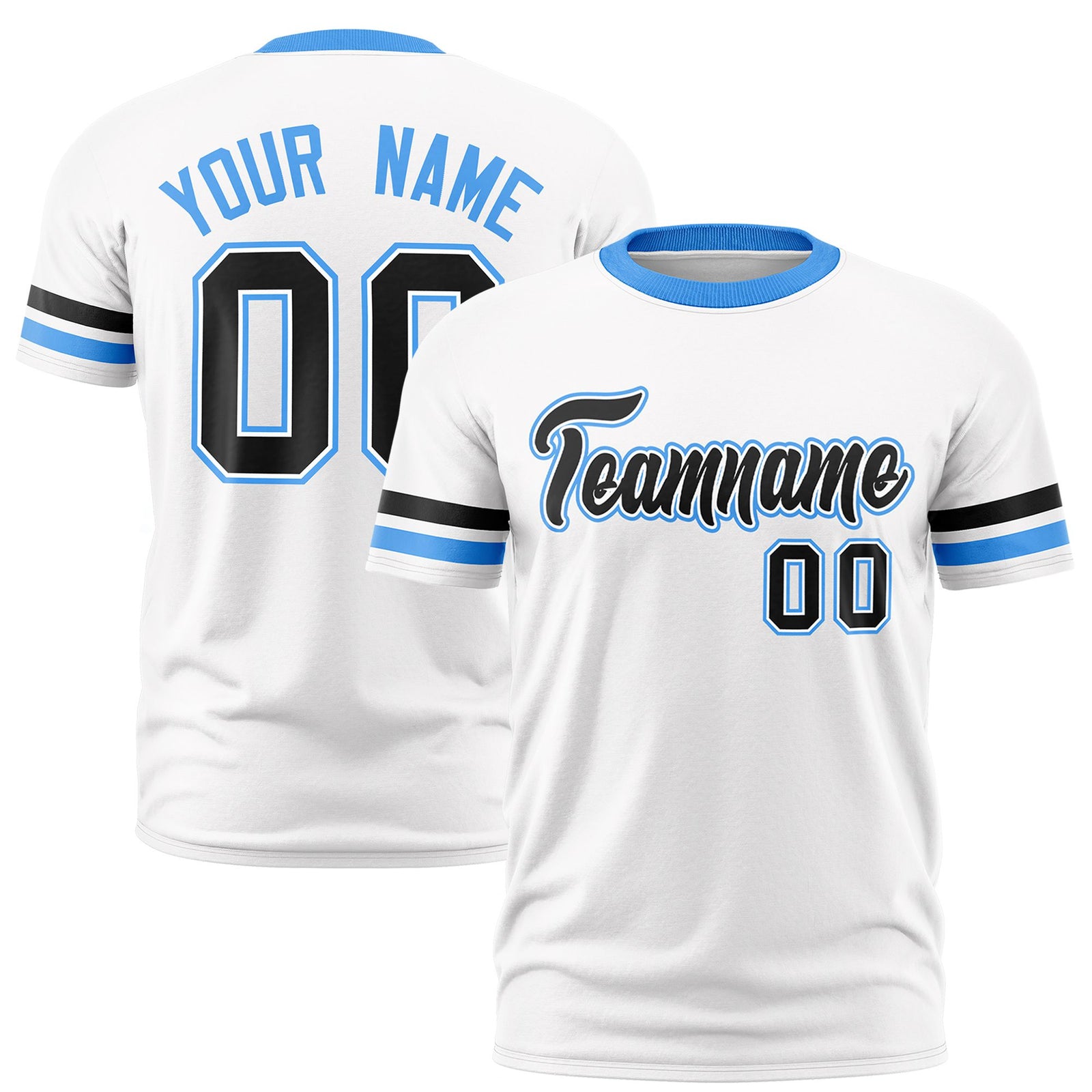 Custom White Black-Powder Blue Color Block Design Performance T-Shirt