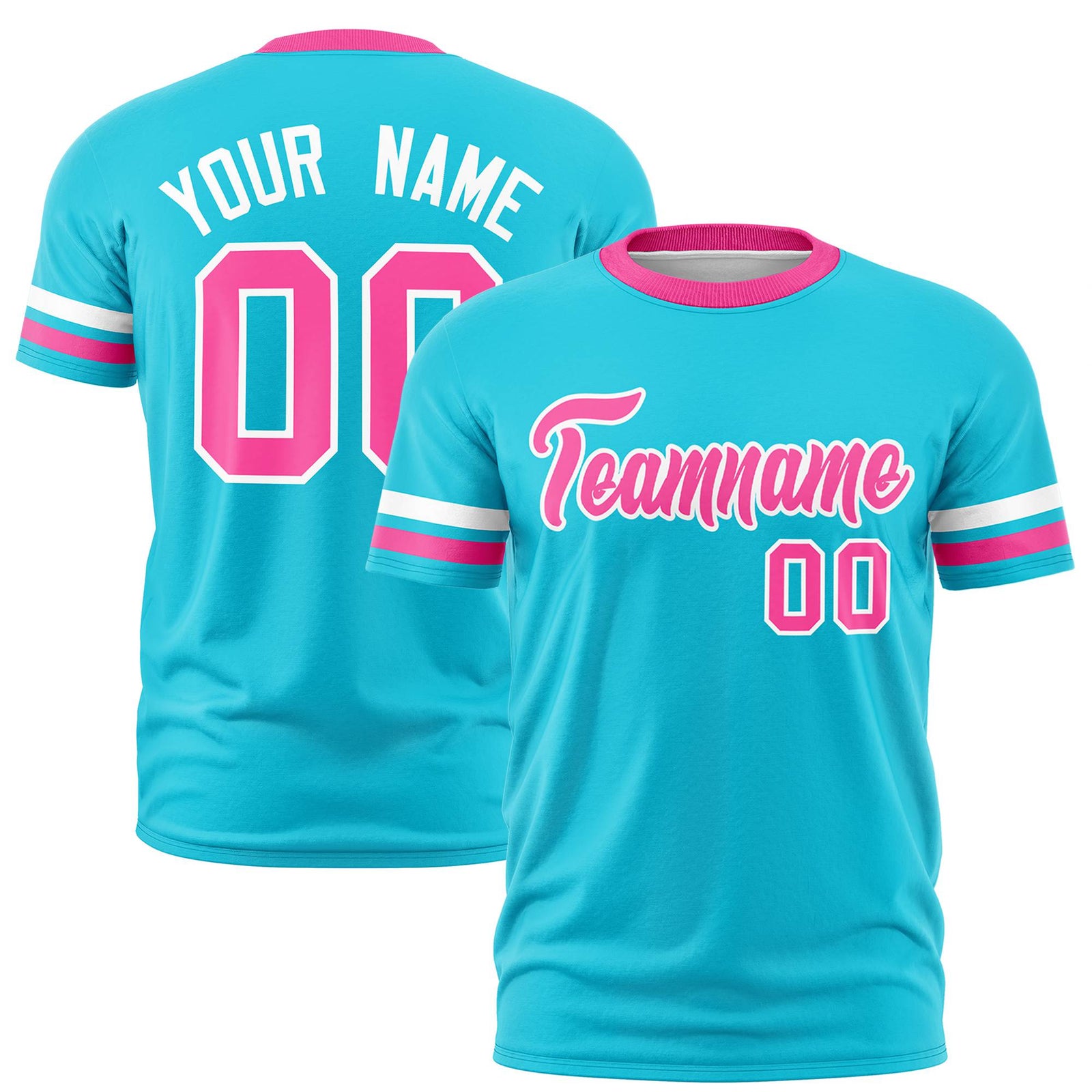 Custom Sky Blue White-Pink Color Block Design Performance T-Shirt
