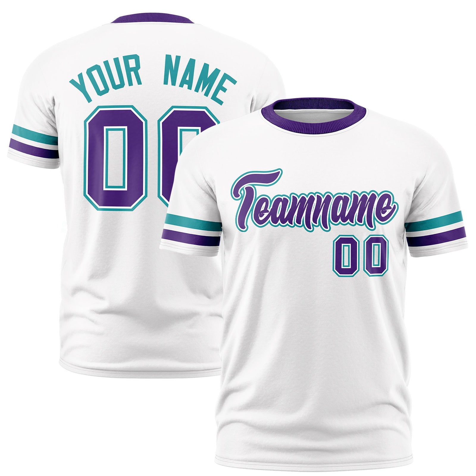 Custom White Aqua-Purple Color Block Design Performance T-Shirt