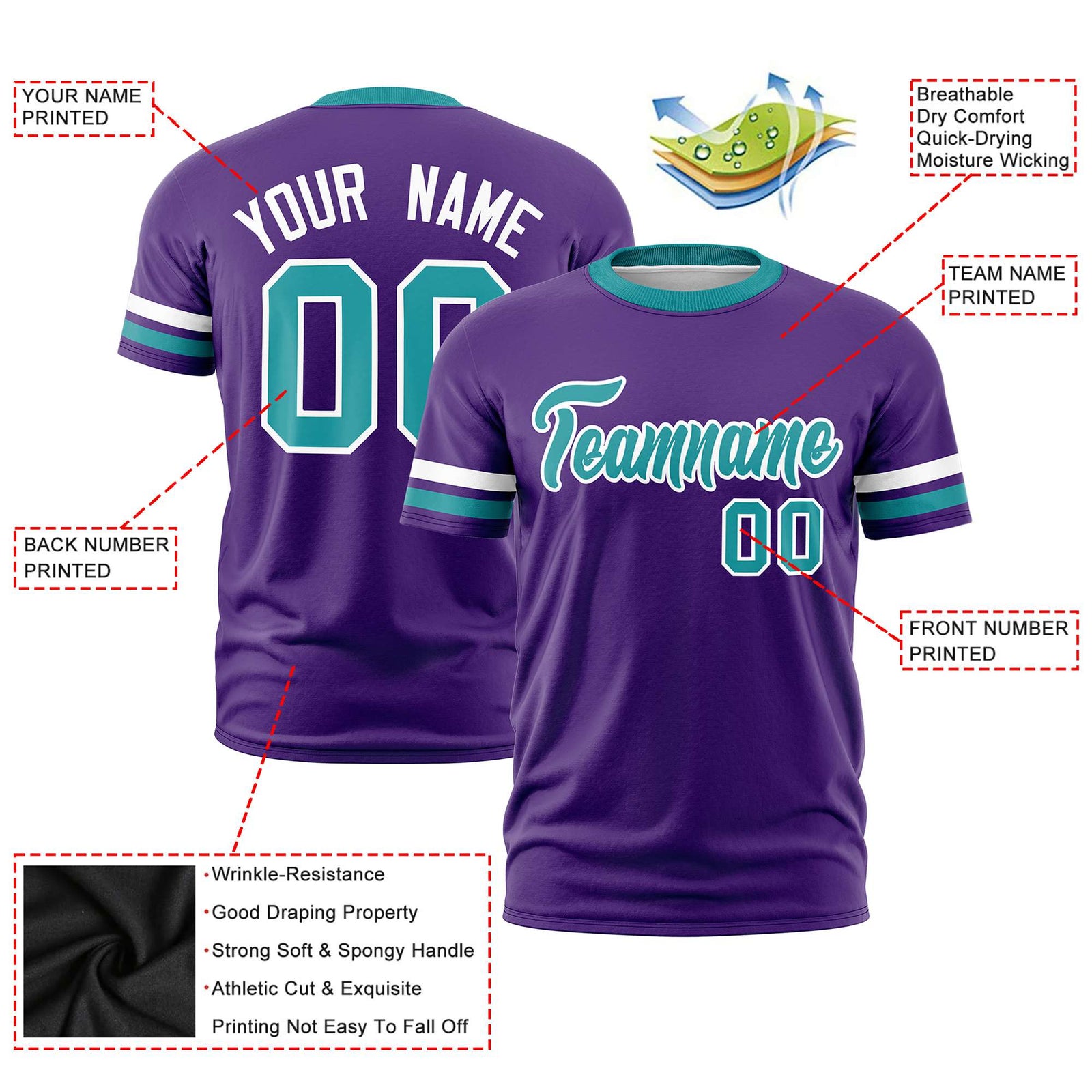 Custom Purple White-Aqua Color Block Design Performance T-Shirt