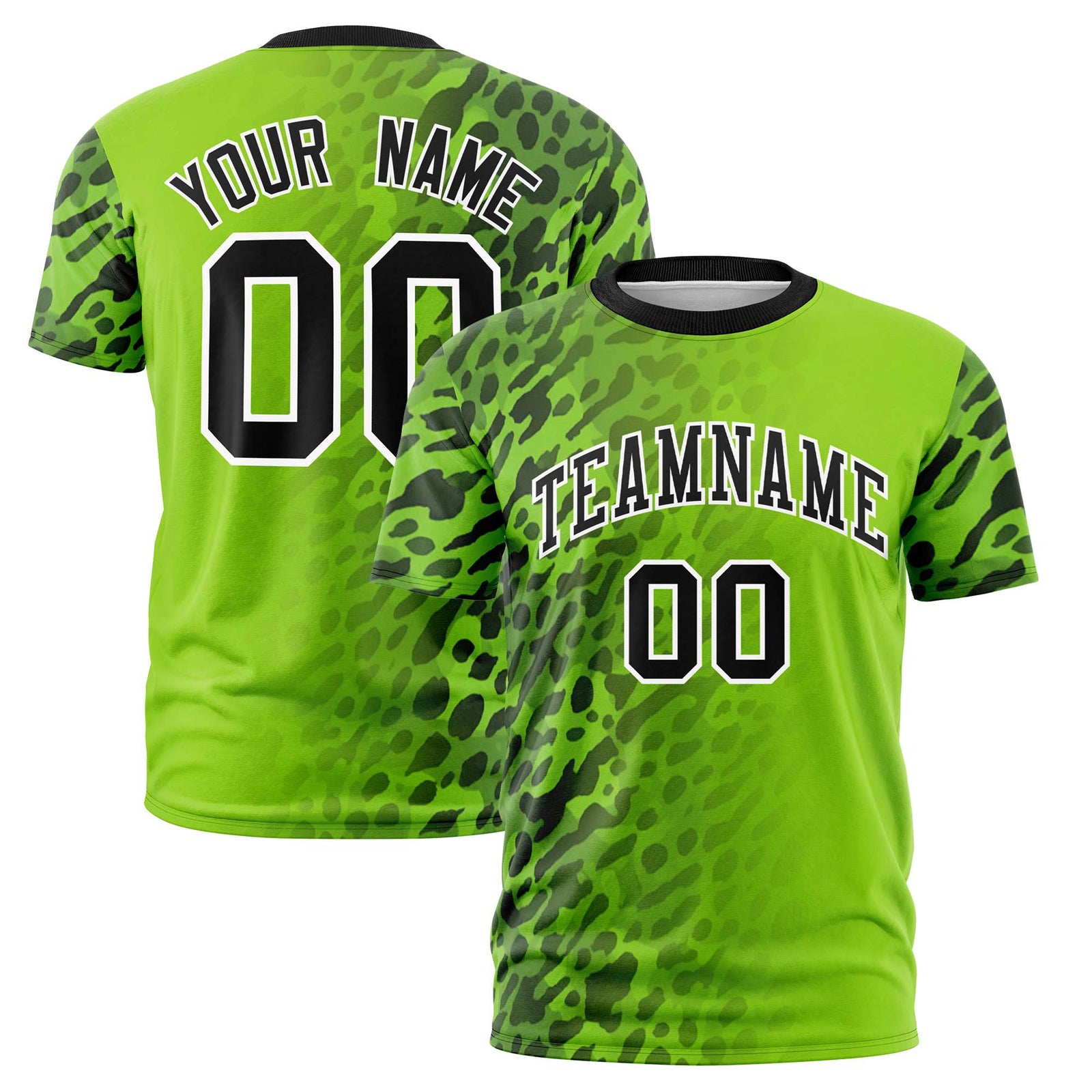 Custom Neon Green Black Personalized Leopard Print Graffiti Pattern Performance T-Shirt