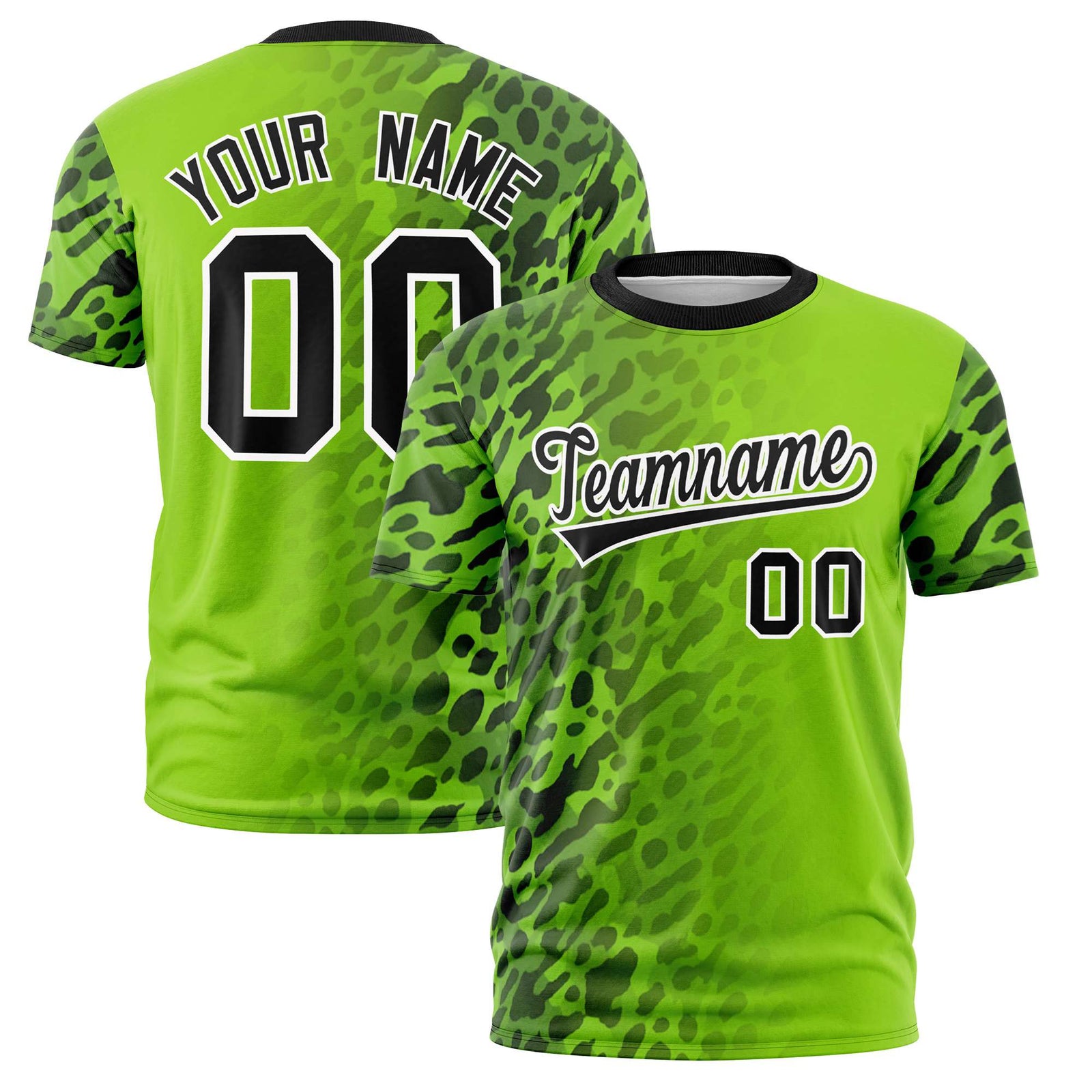Custom Neon Green Black Personalized Leopard Print Graffiti Pattern Performance T-Shirt