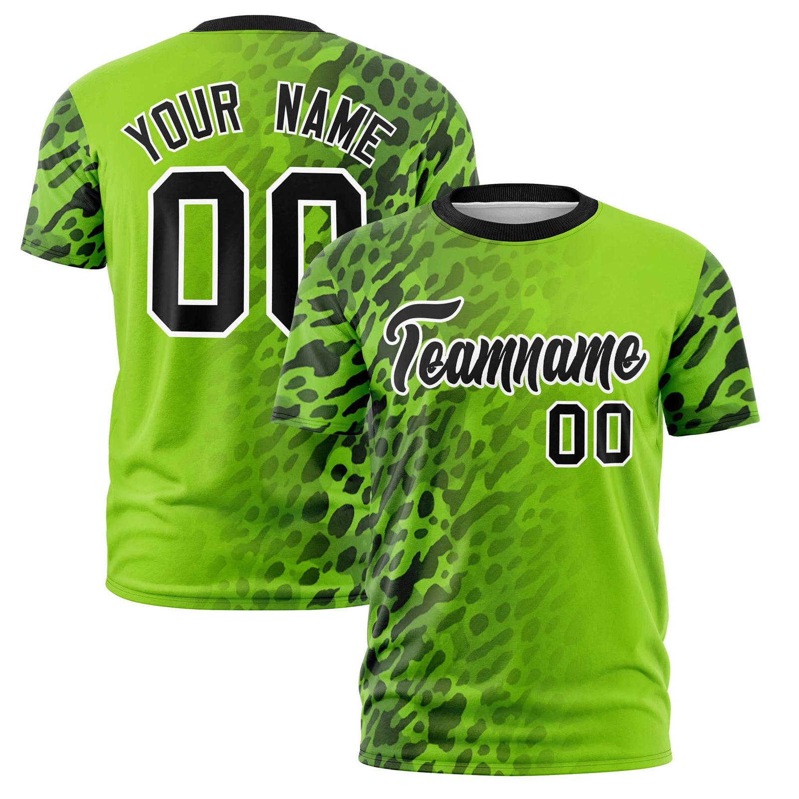 Custom Neon Green Black Personalized Leopard Print Graffiti Pattern Performance T-Shirt